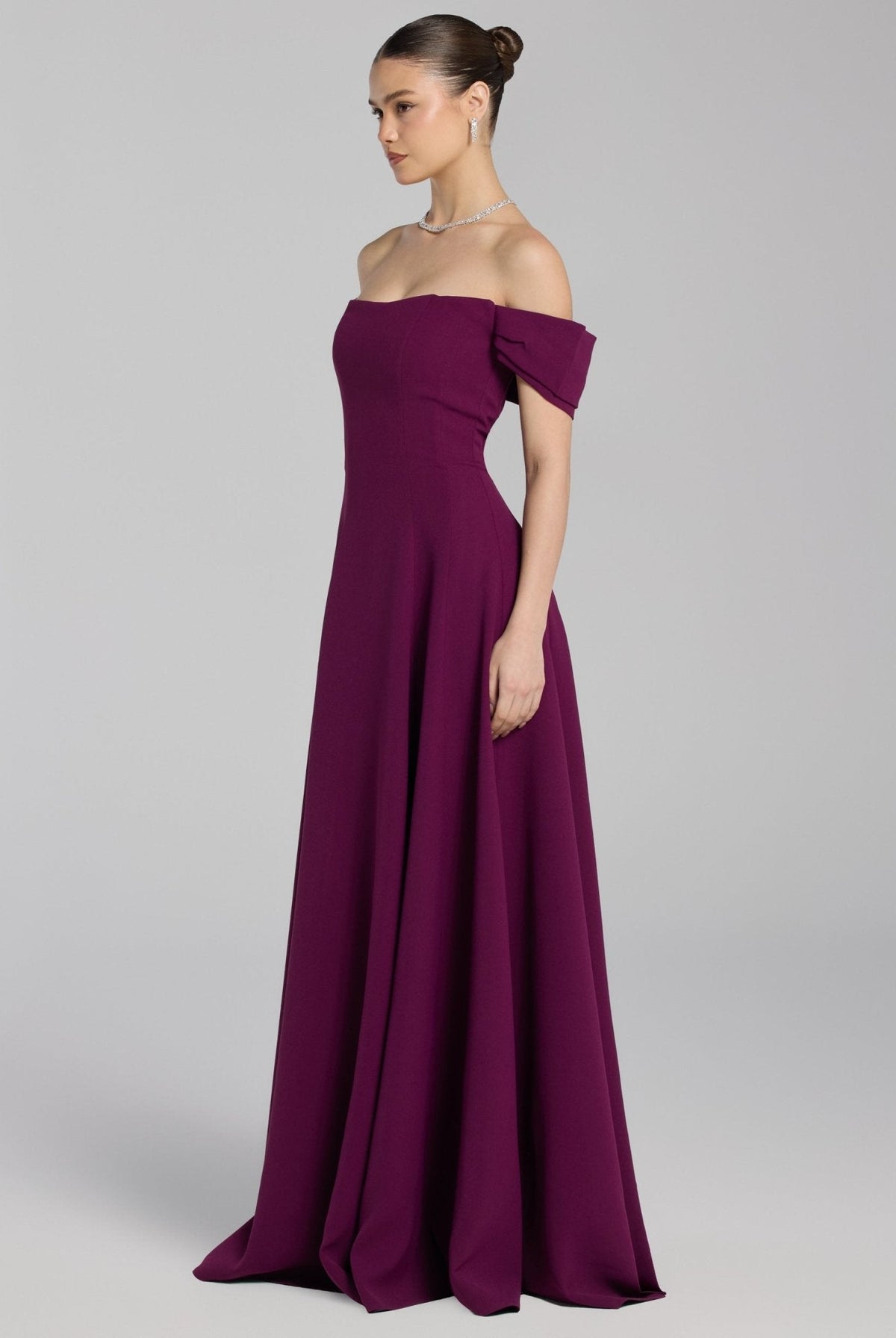 Off-Shoulder Crepe Gown - shopaleena