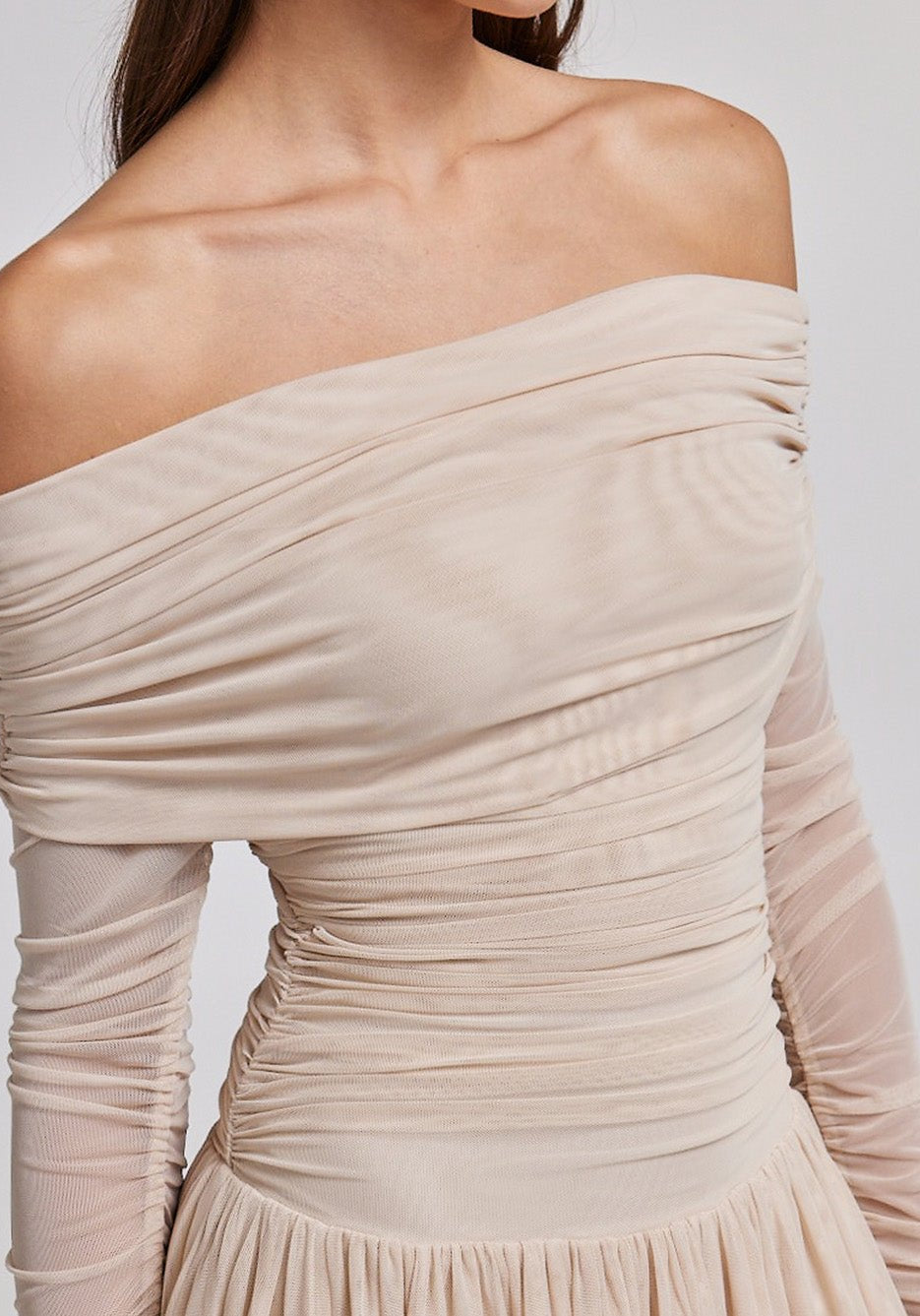 Off Shoulder Gathered Waist Midi Dress - shopaleena
