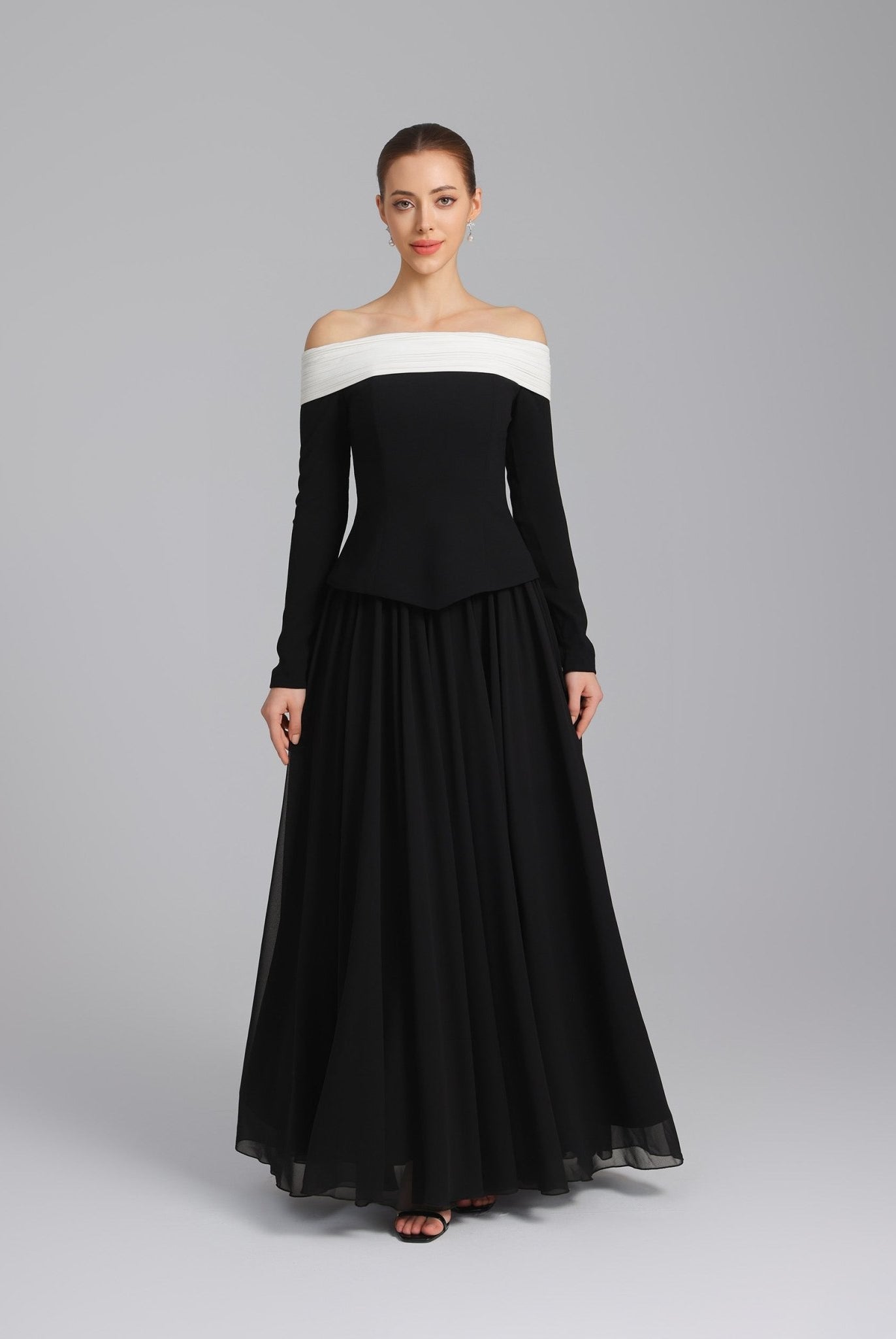 Off - Shoulder Long - Sleeve Evening Gown - shopaleena
