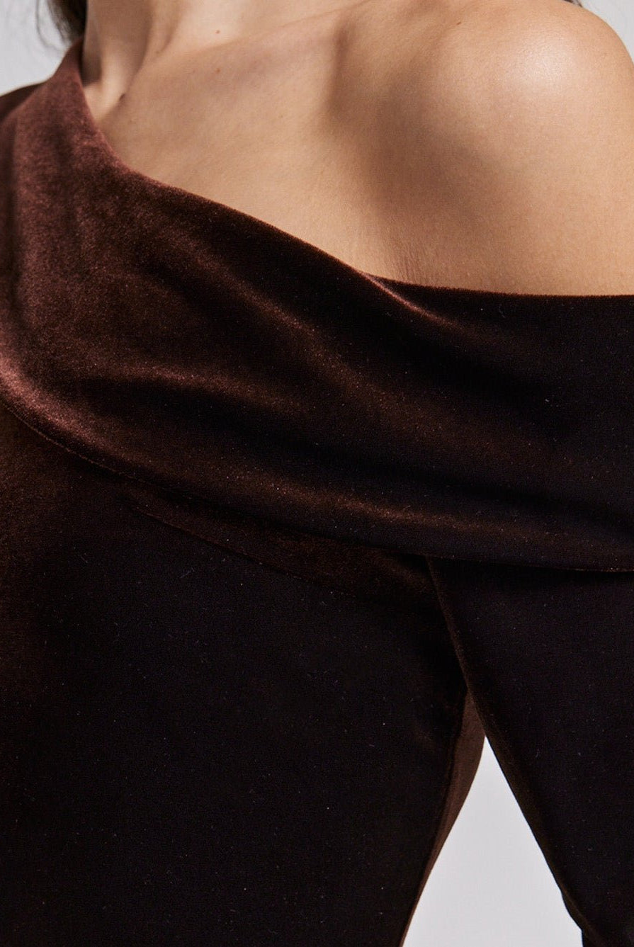 Off Shoulder Long Sleeve Velvet Maxi Dress - shopaleena