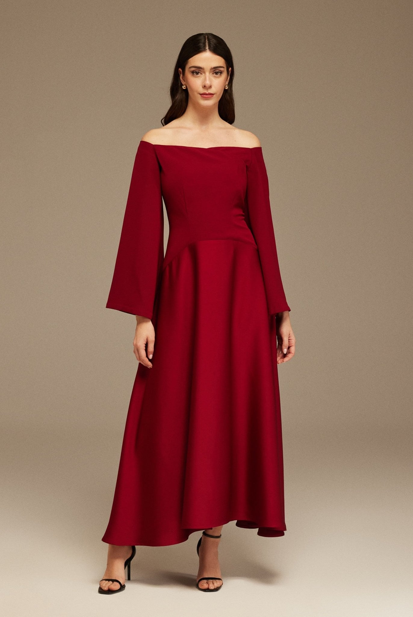 Off - shoulder Maxi Dress with flowing sleeves - shopaleena