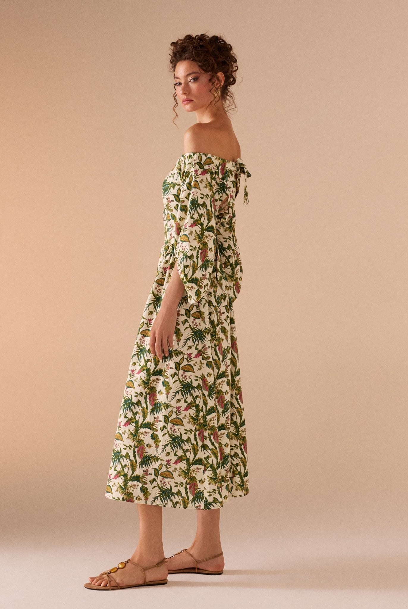 Off Shoulder Printed Midi Dress - shopaleena