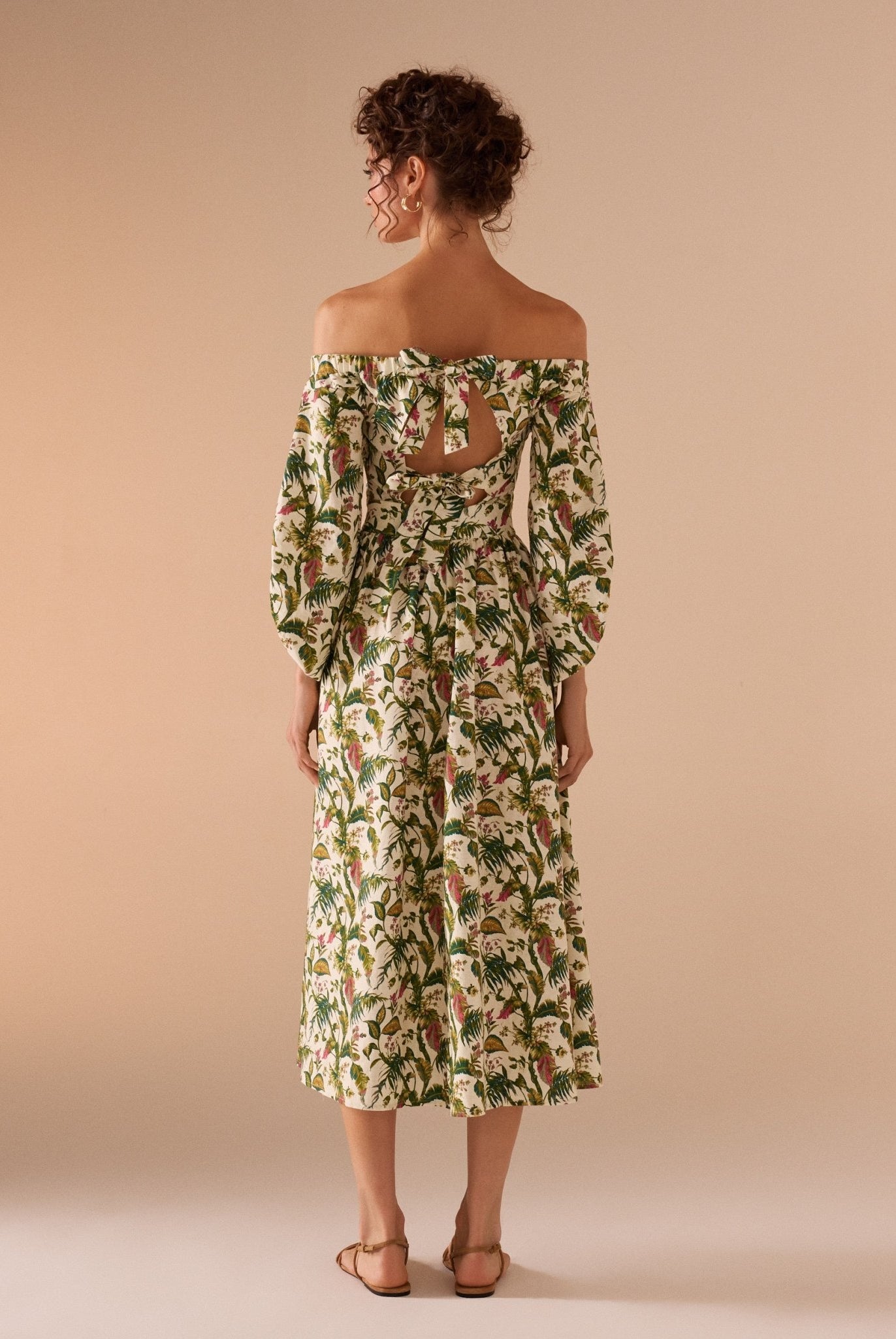 Off Shoulder Printed Midi Dress - shopaleena