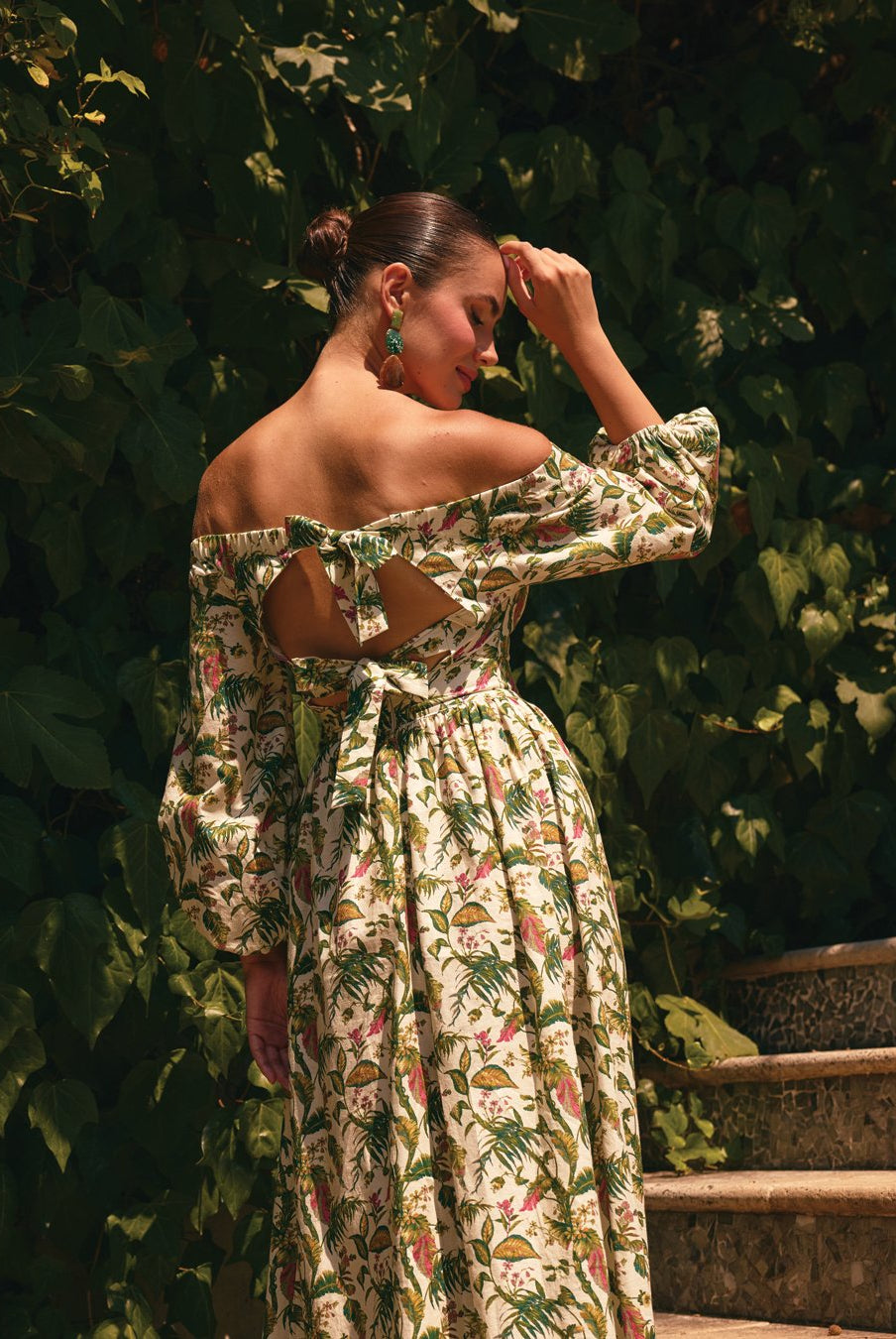 Off Shoulder Printed Midi Dress - shopaleena