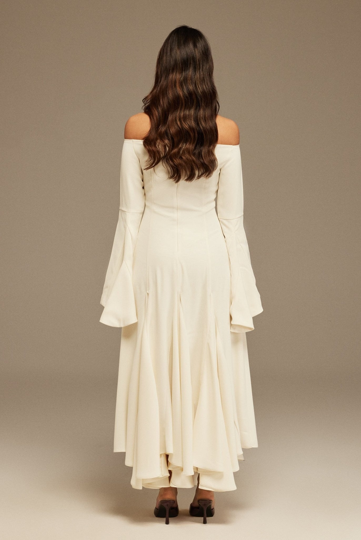 Off White Off - Shoulder Aline Midi Crepe Dress - shopaleena