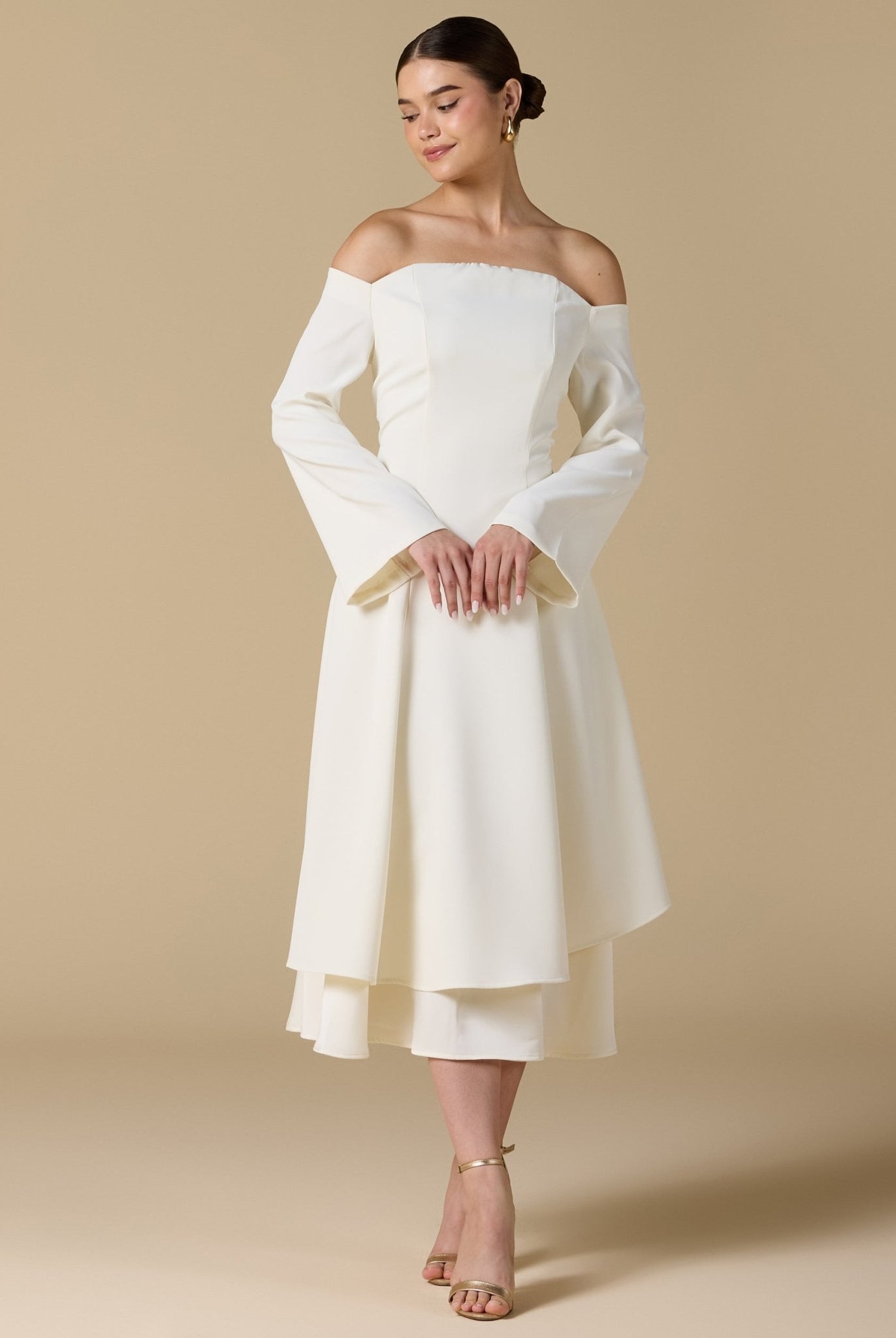 Off White Off - Shoulder Midi Dress - shopaleena