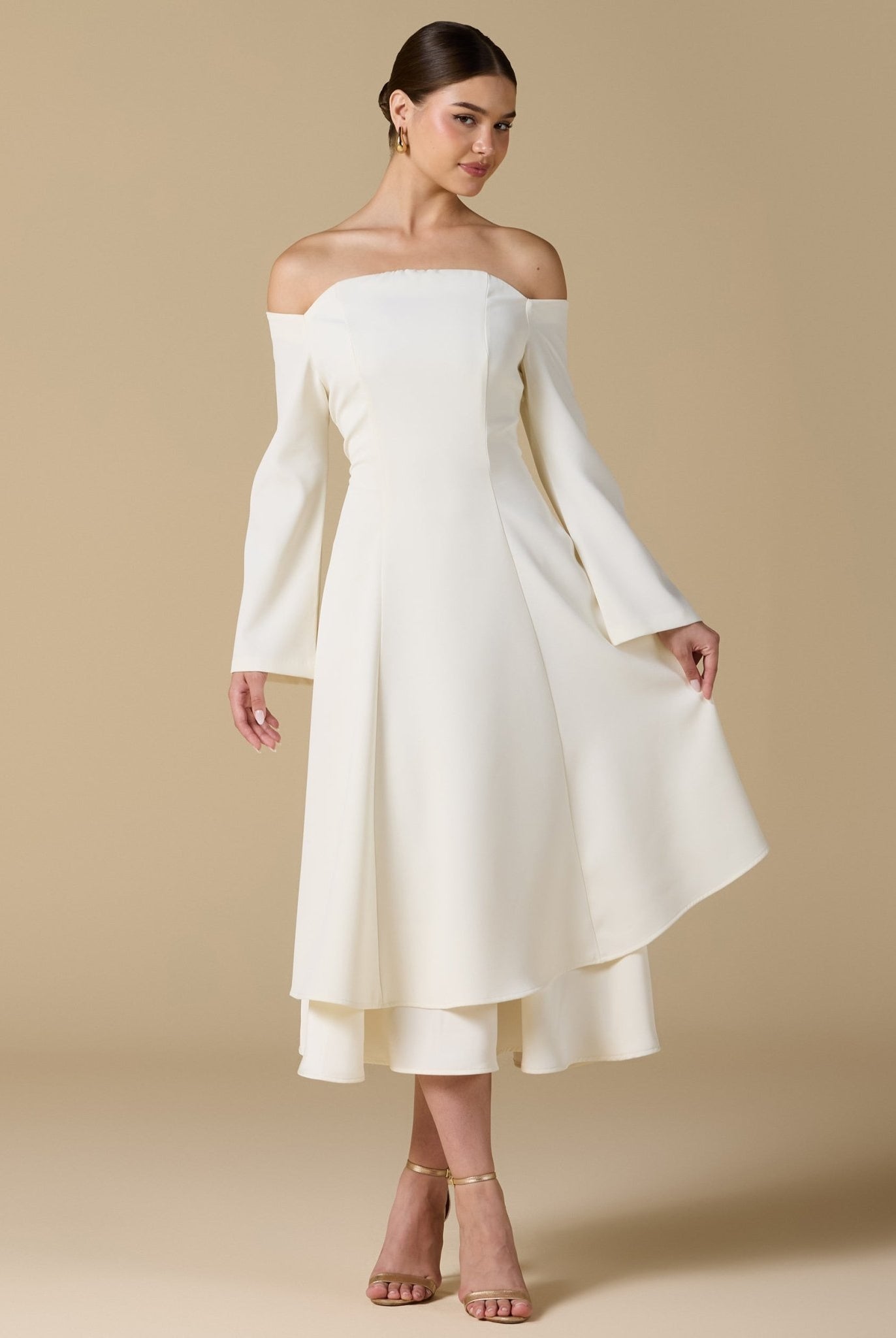 Off White Off - Shoulder Midi Dress - shopaleena