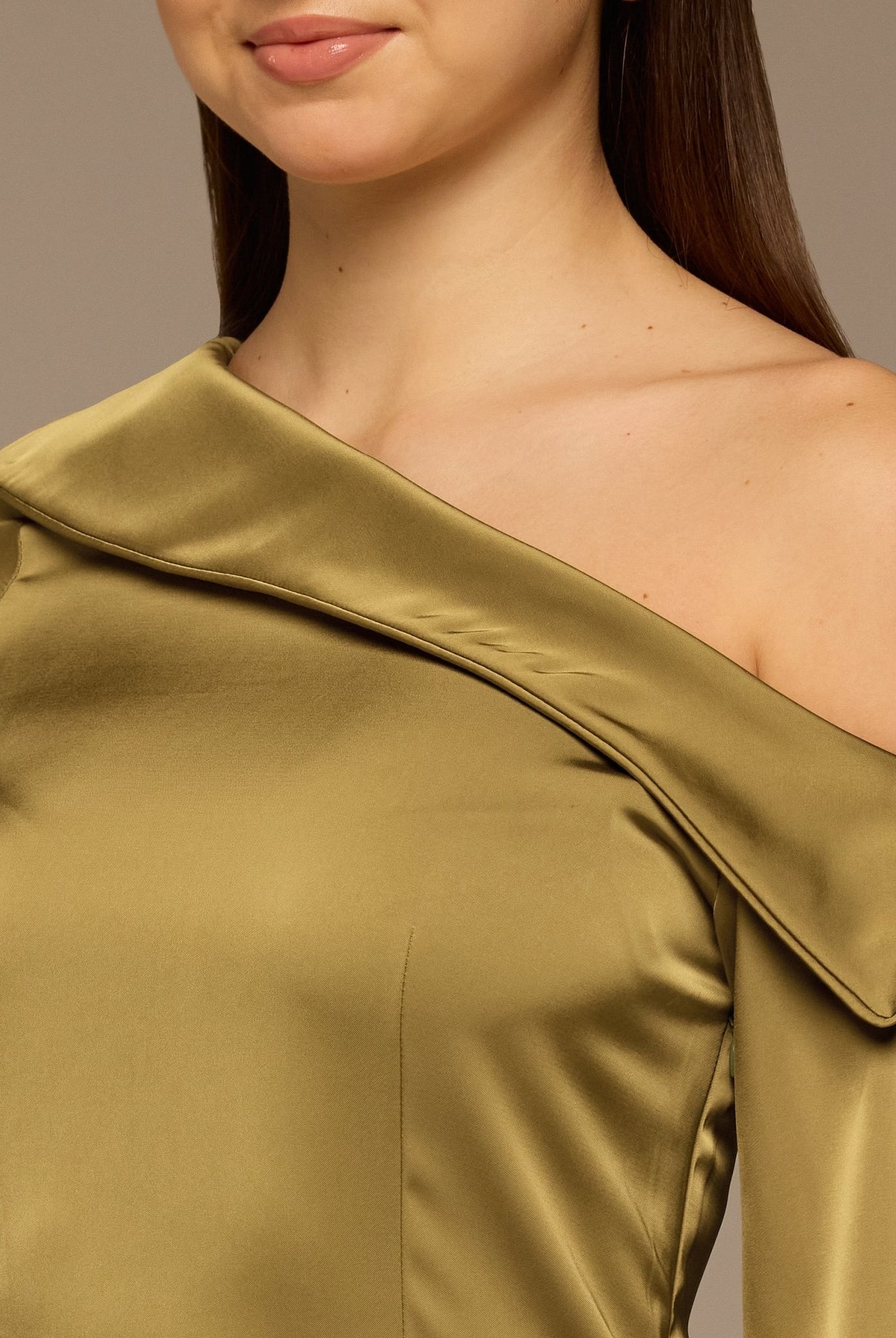 Olive Fold Neck Satin Dress - shopaleena