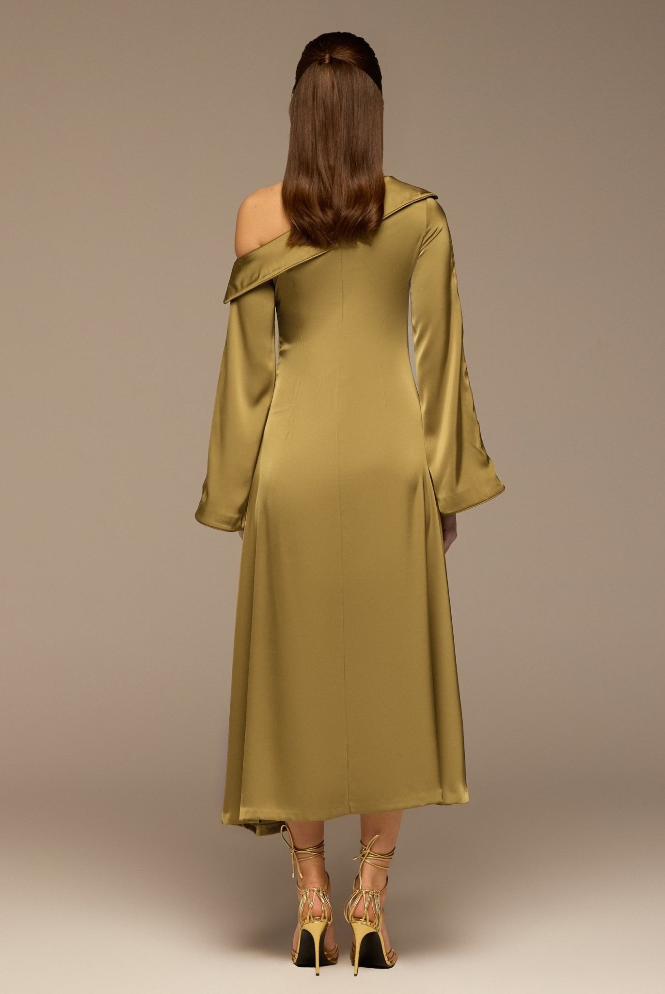 Olive Fold Neck Satin Dress - shopaleena