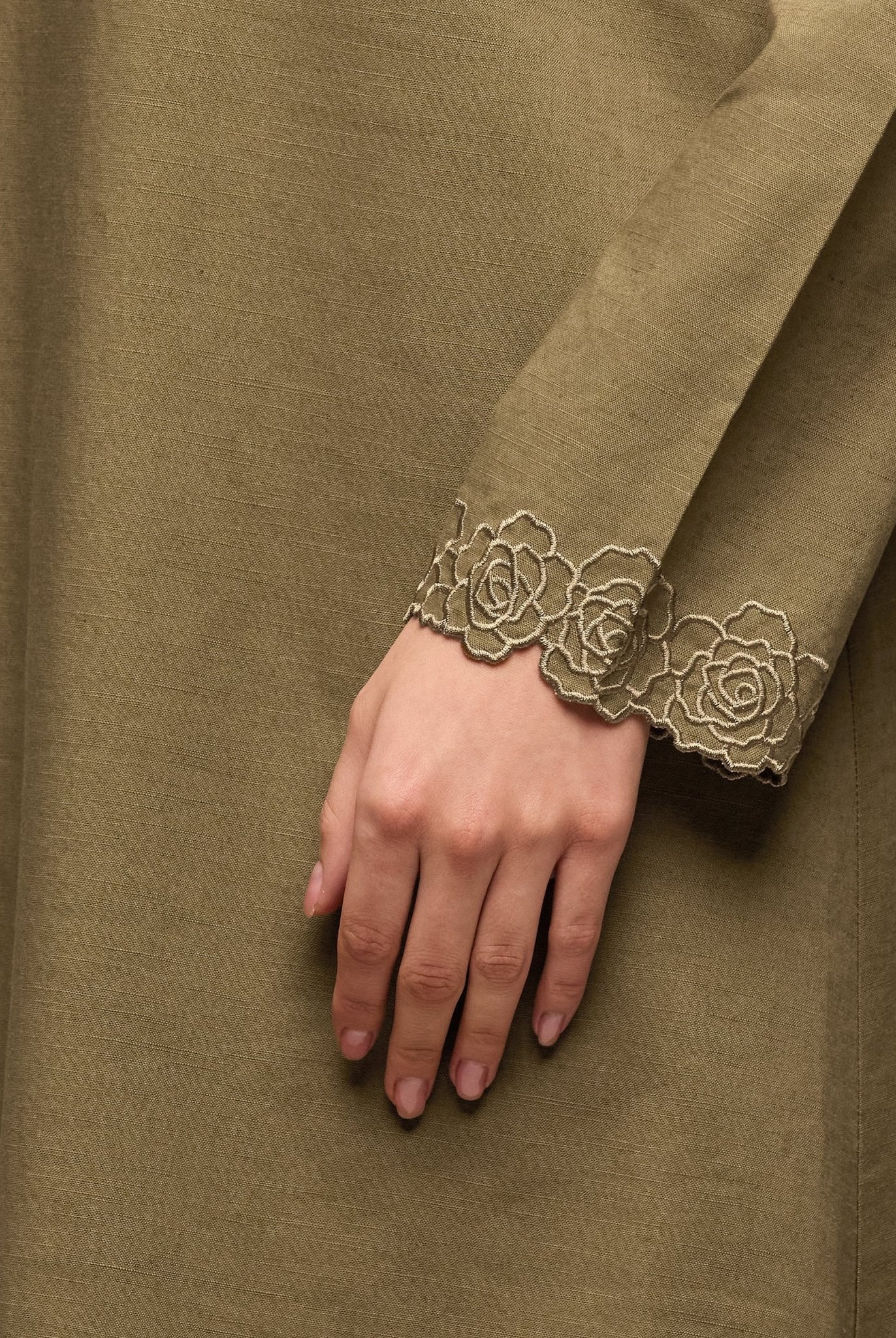 Olive Folded - Neck Linen Maxi Dress - shopaleena