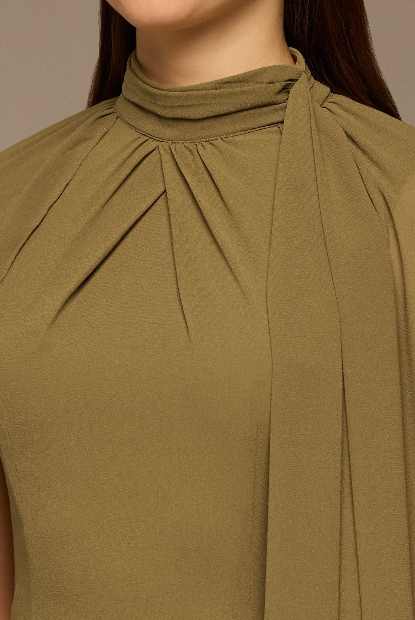 Olive High Neck Chiffon Maxi Dress - shopaleena