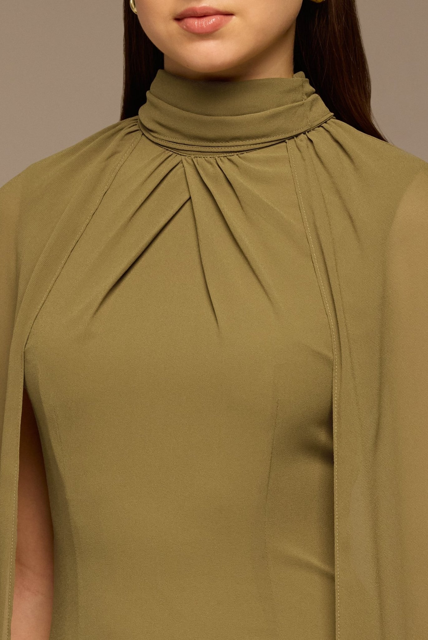 Olive High Neck Chiffon Maxi Dress - shopaleena