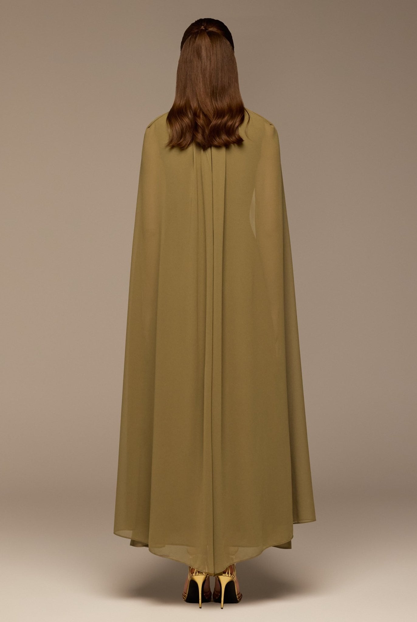 Olive High Neck Chiffon Maxi Dress - shopaleena