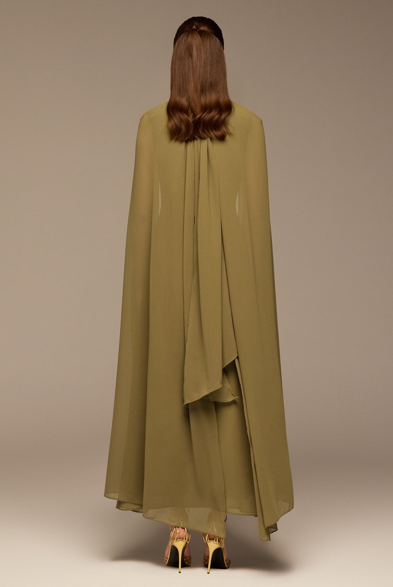 Olive High Neck Chiffon Maxi Dress - shopaleena