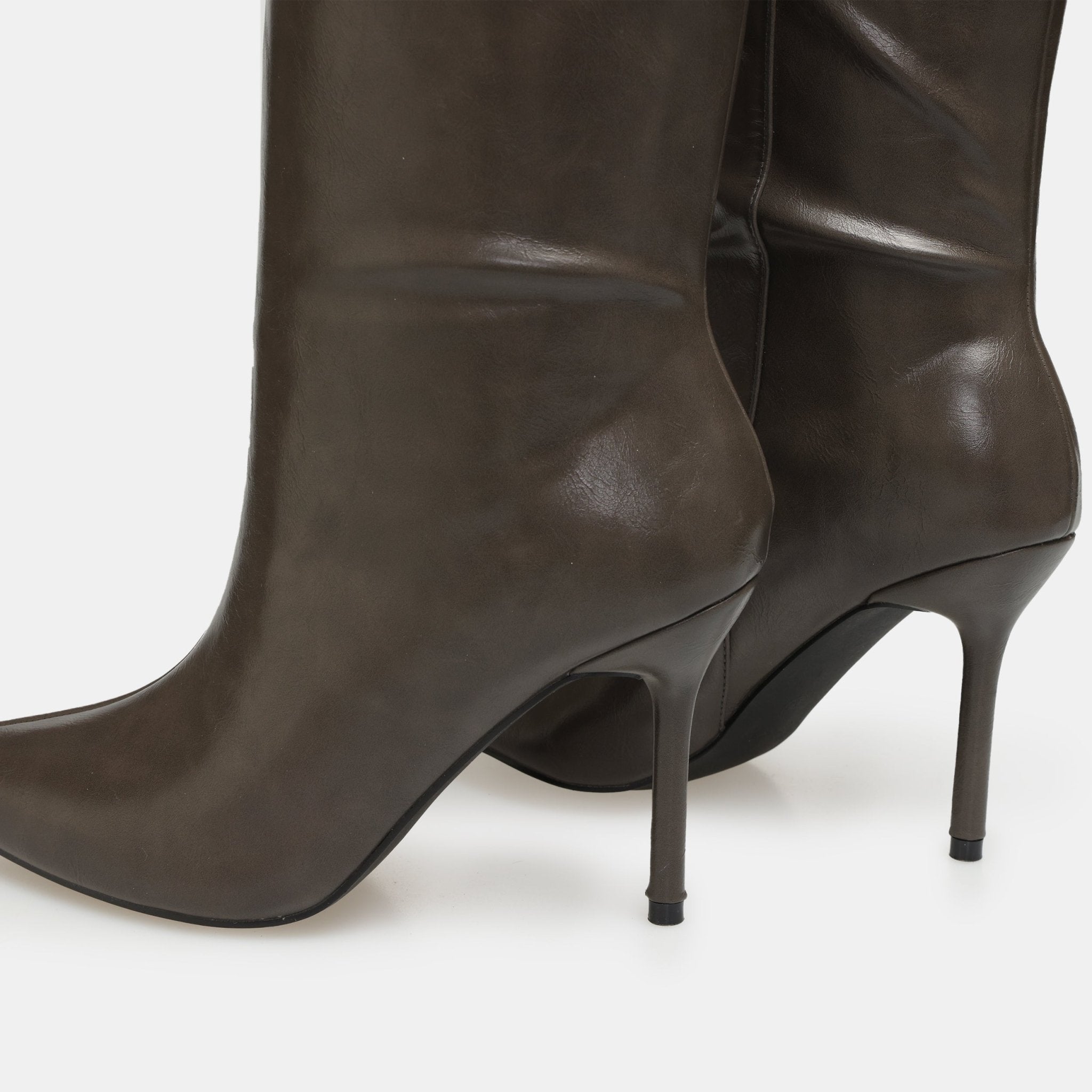 Olive Leather High Heel Knee - High Boots - shopaleena