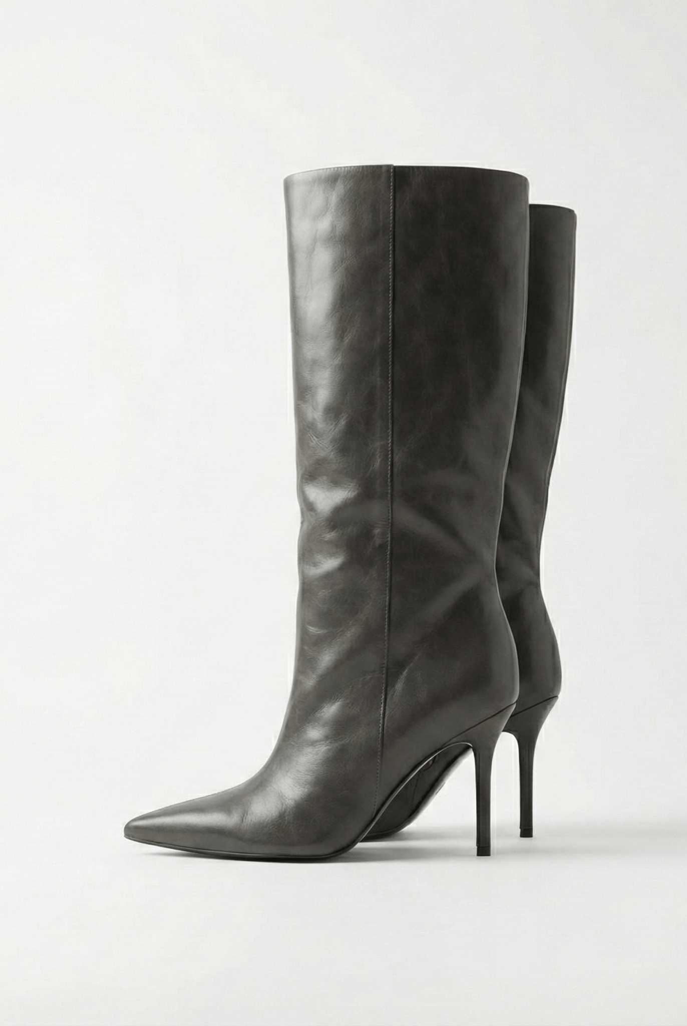 Olive Leather High Heel Knee - High Boots - shopaleena