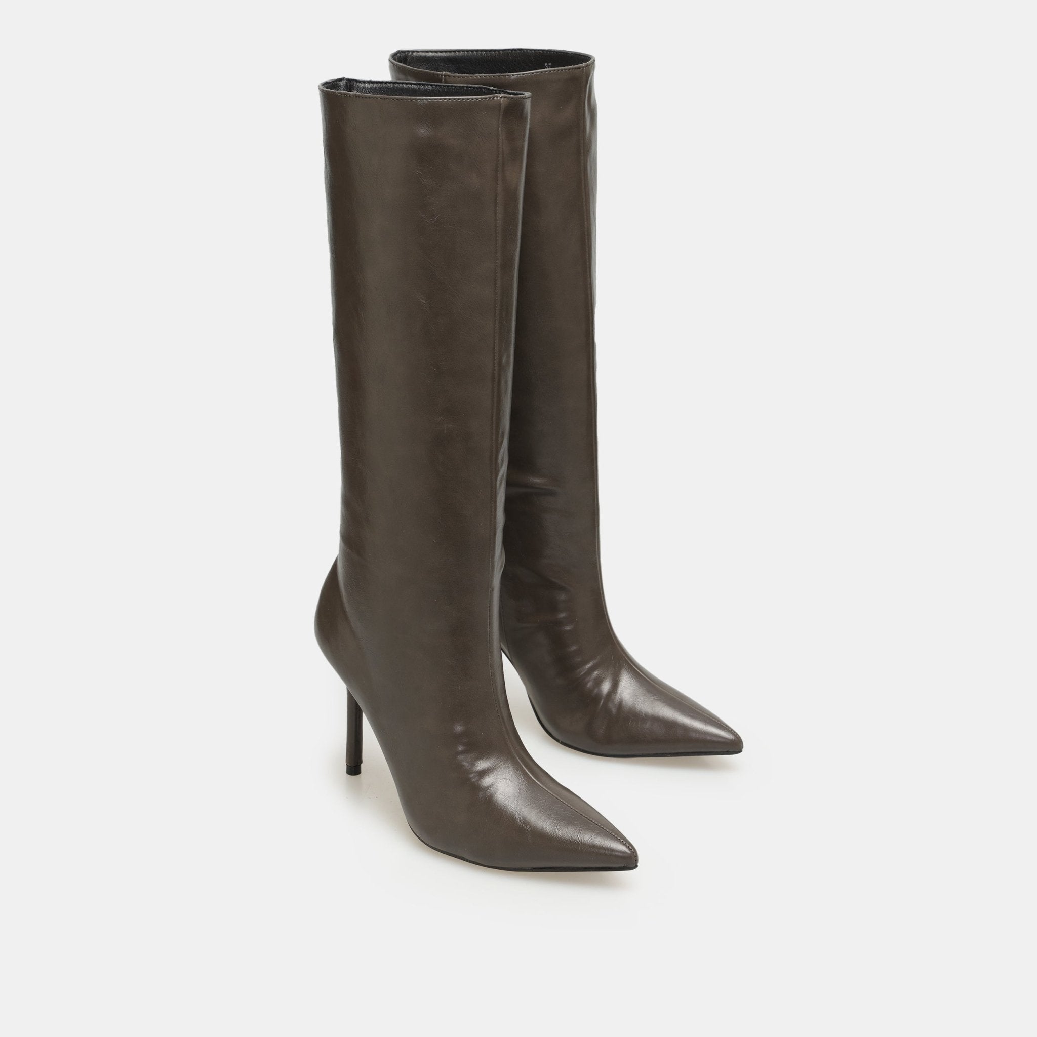 Olive Leather High Heel Knee - High Boots - shopaleena