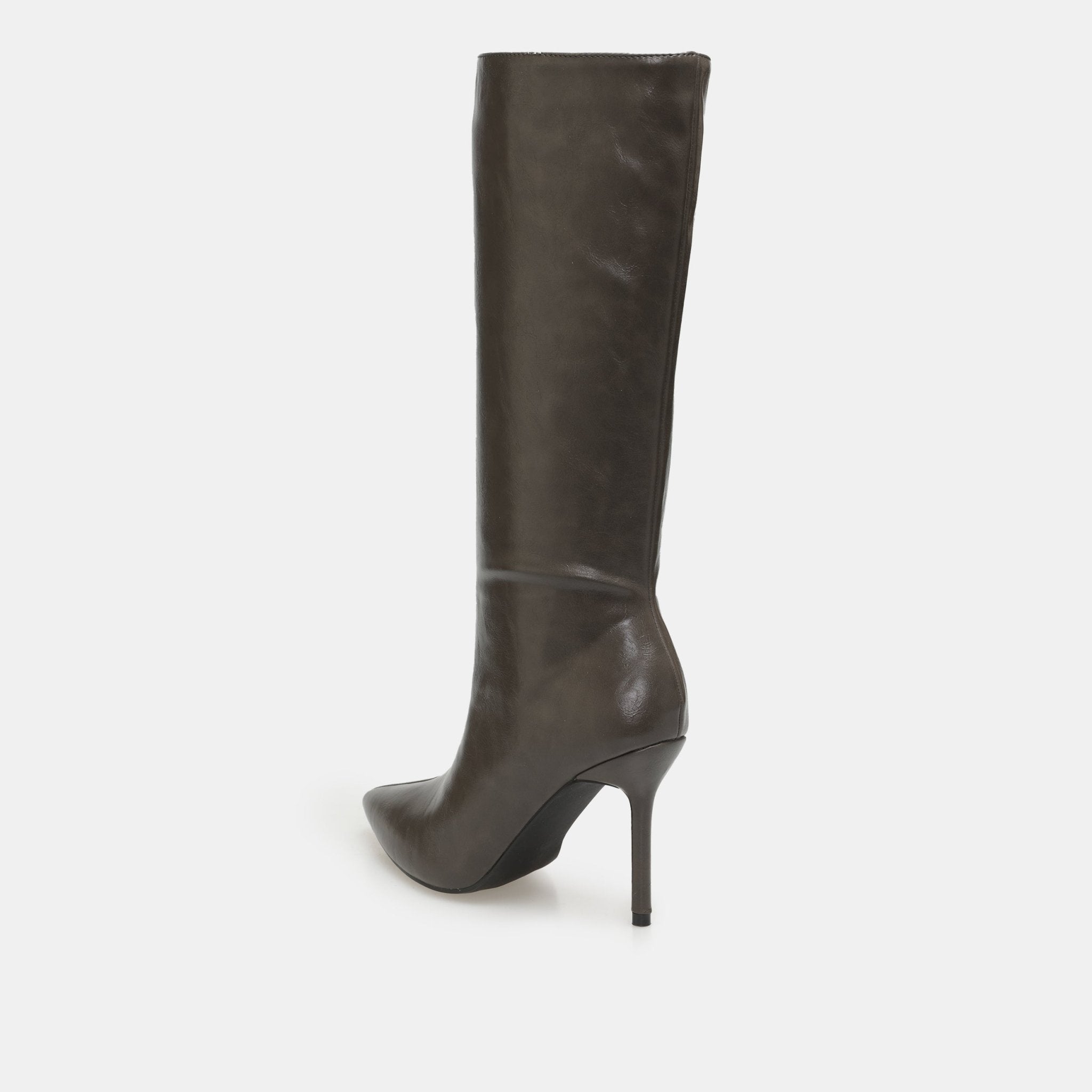 Olive Leather High Heel Knee - High Boots - shopaleena