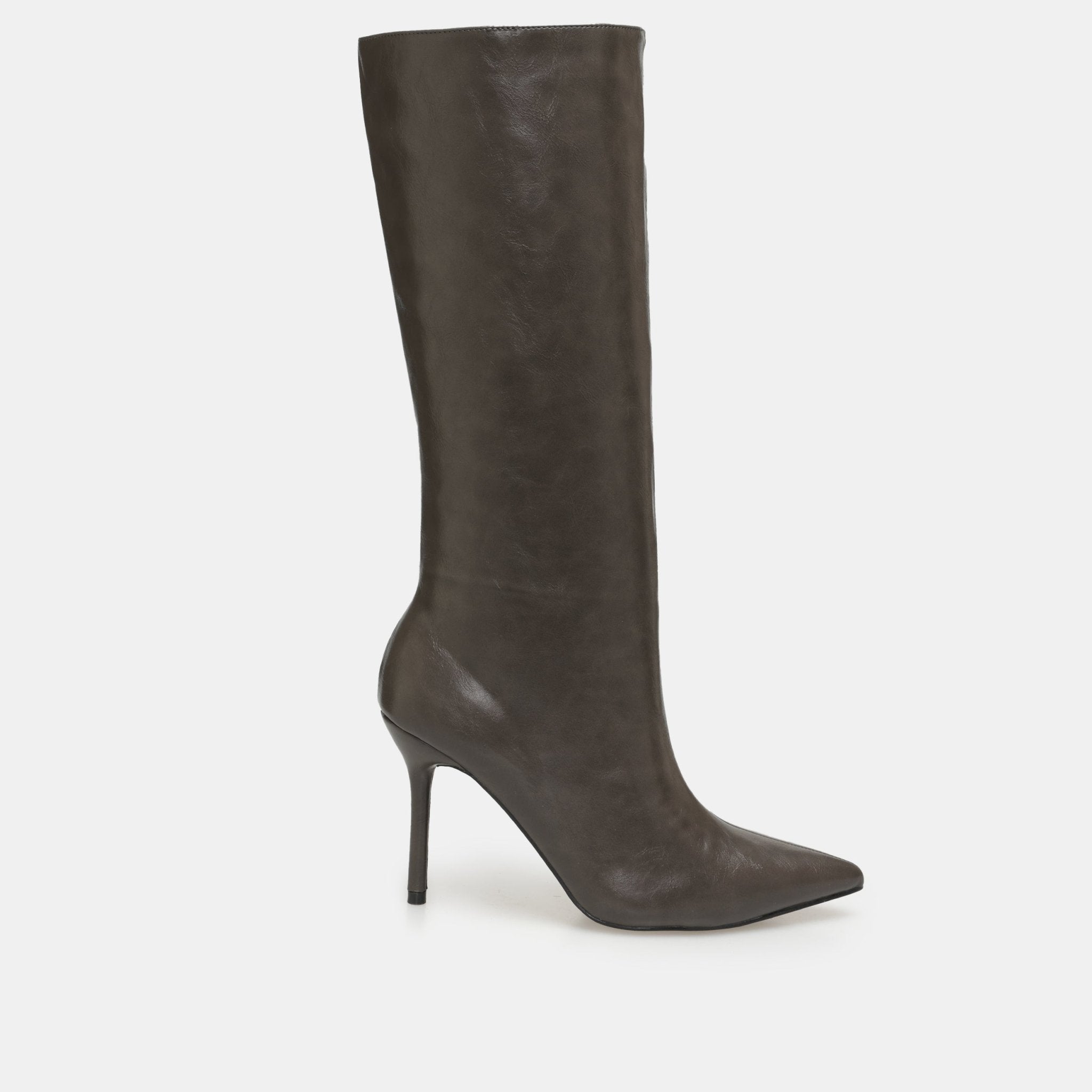 Olive Leather High Heel Knee - High Boots - shopaleena