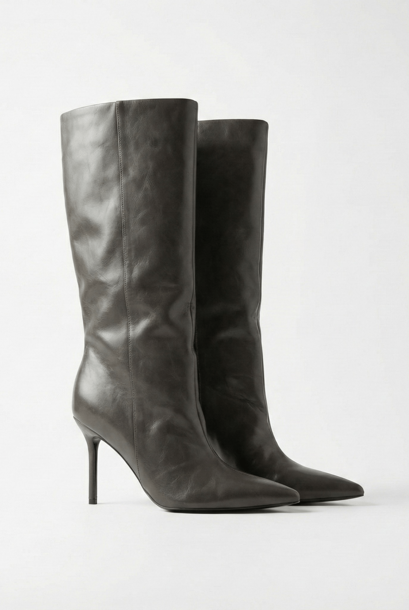 Olive Leather High Heel Knee - High Boots - shopaleena