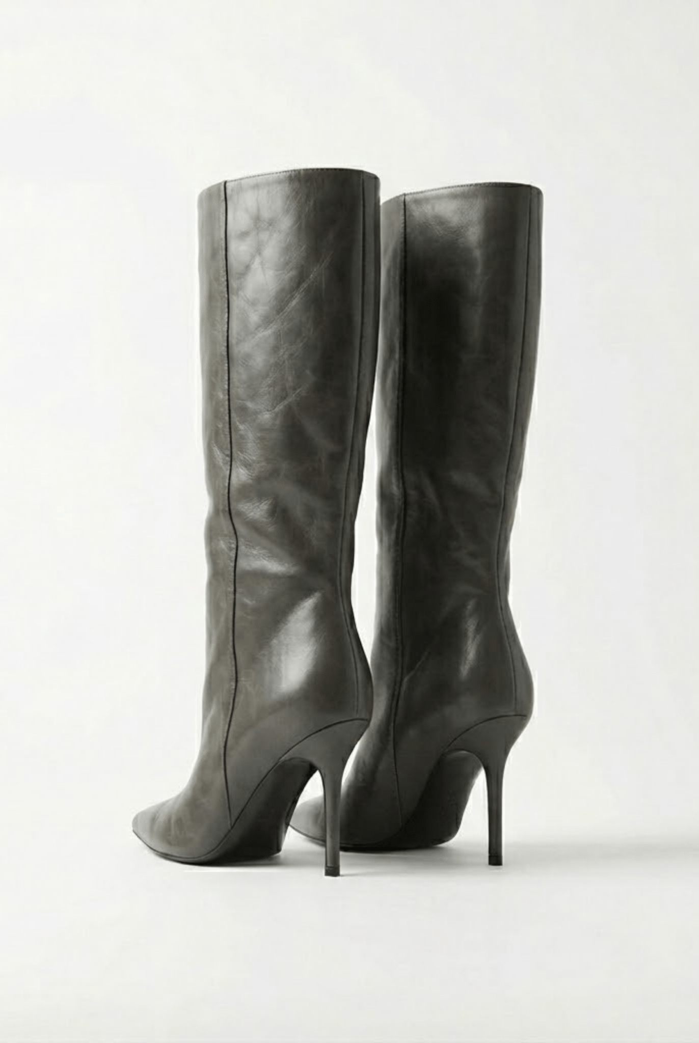 Olive Leather High Heel Knee - High Boots - shopaleena