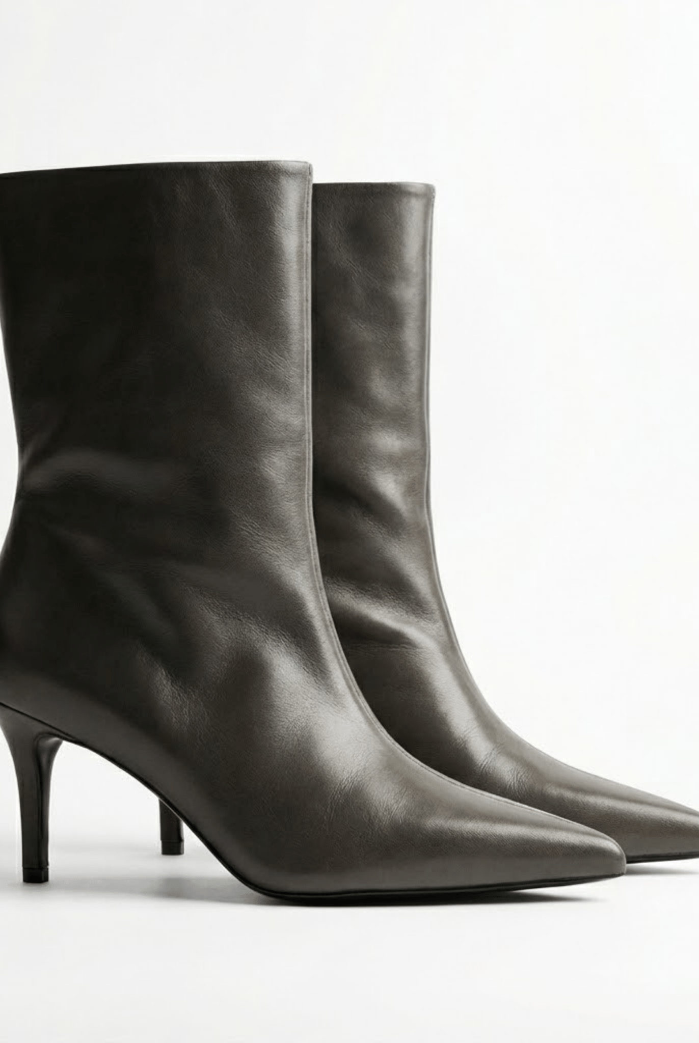 Olive Leather Mid - Calf High Heel Boots - shopaleena