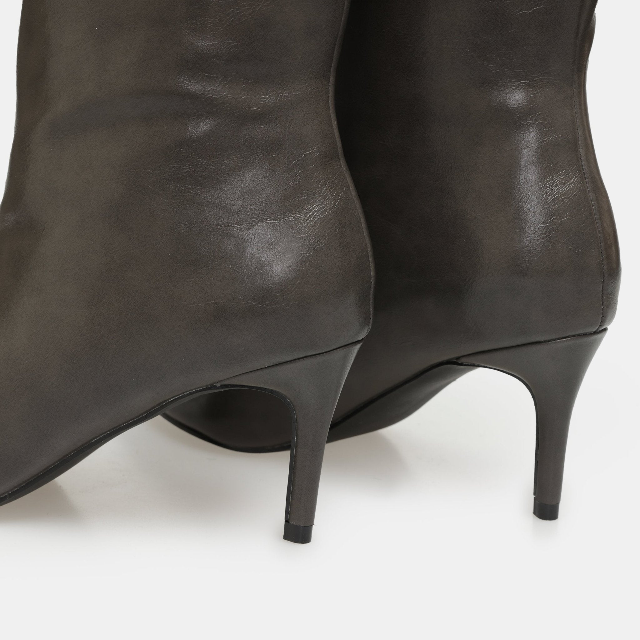 Olive Leather Mid - Calf High Heel Boots - shopaleena