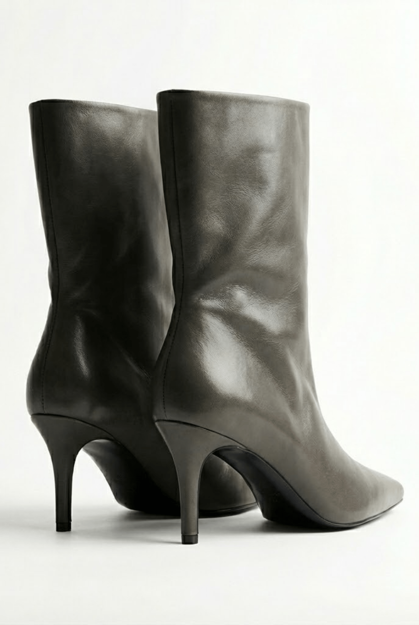 Olive Leather Mid - Calf High Heel Boots - shopaleena