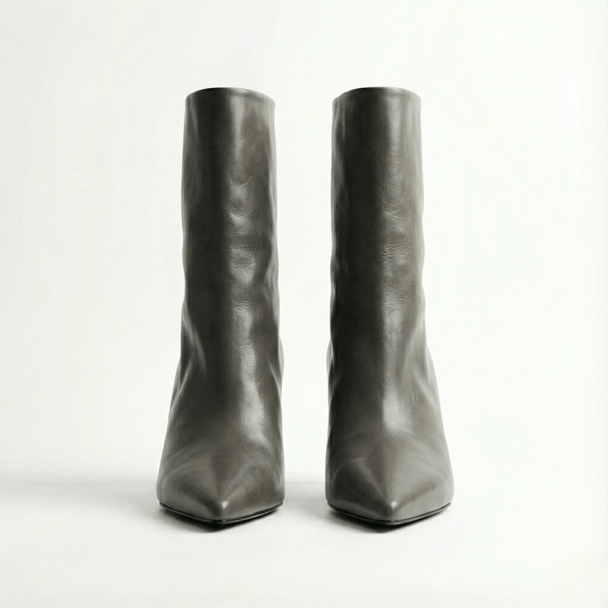 Olive Leather Mid - Calf High Heel Boots - shopaleena