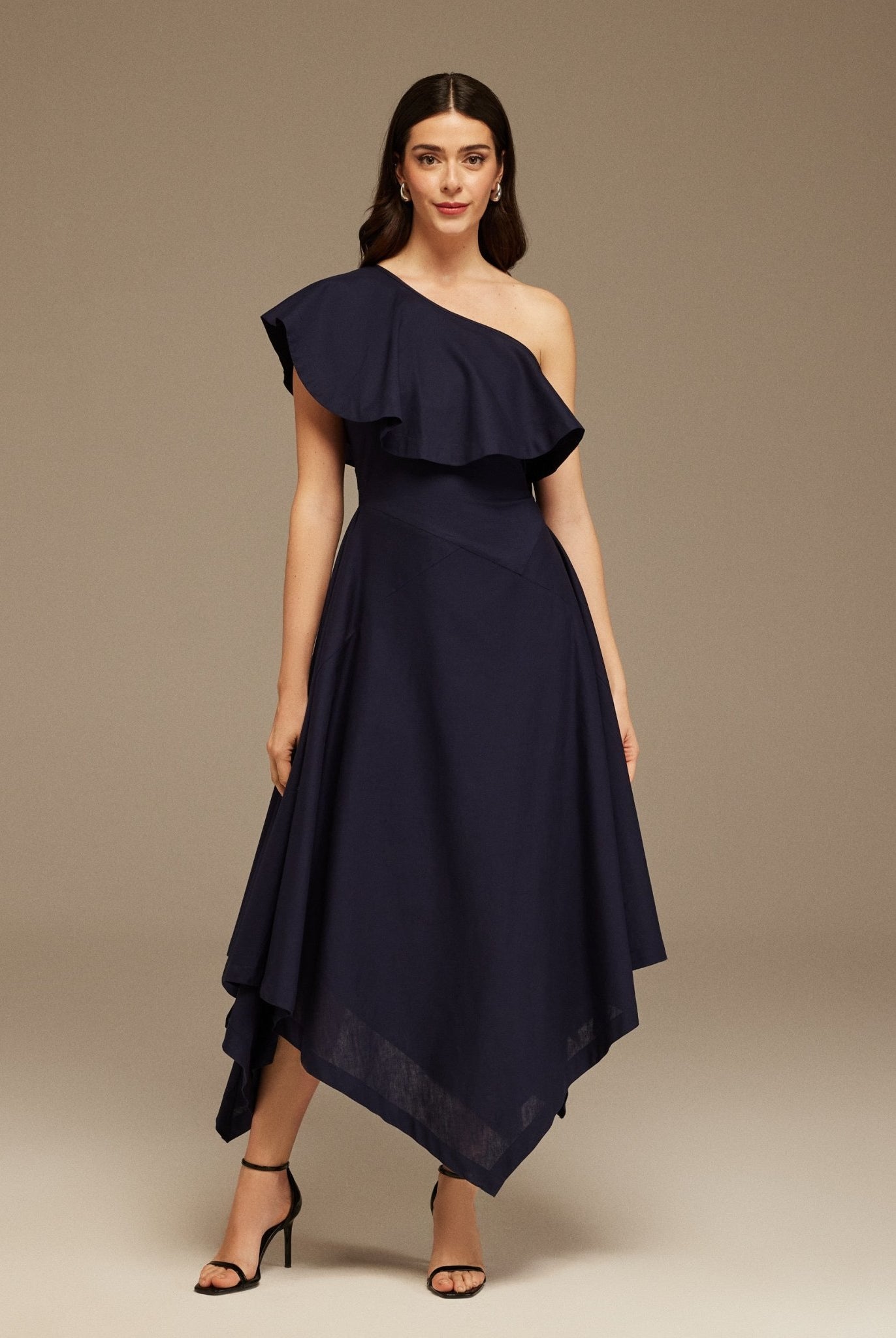 One - Shoulder Asymmetric Midi Dress - shopaleena