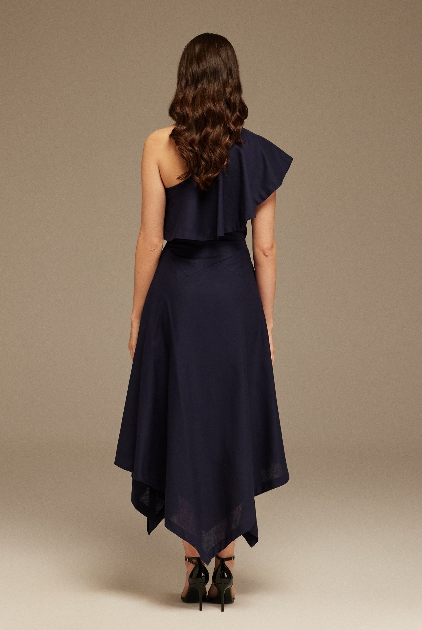 One - Shoulder Asymmetric Midi Dress - shopaleena