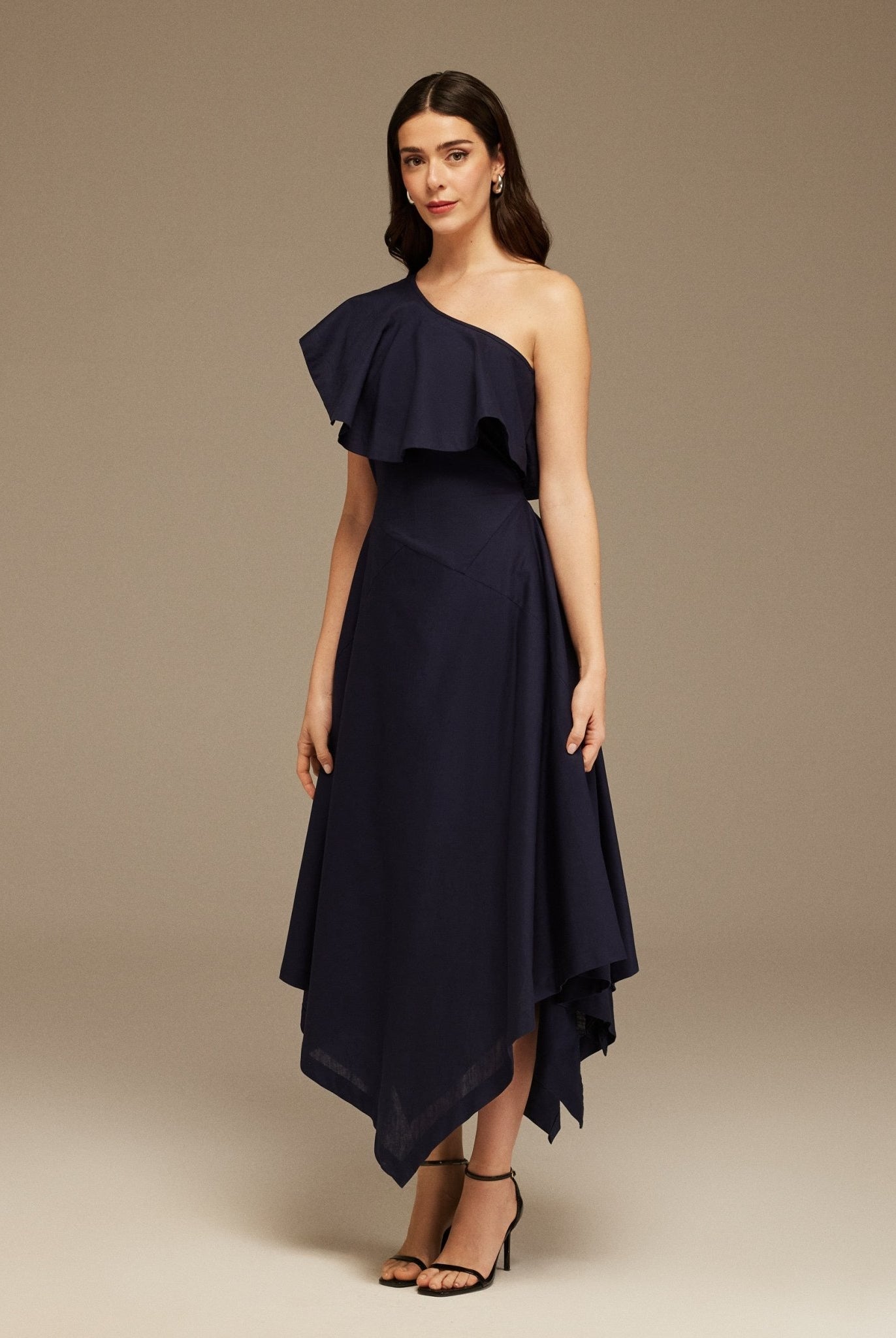 One - Shoulder Asymmetric Midi Dress - shopaleena