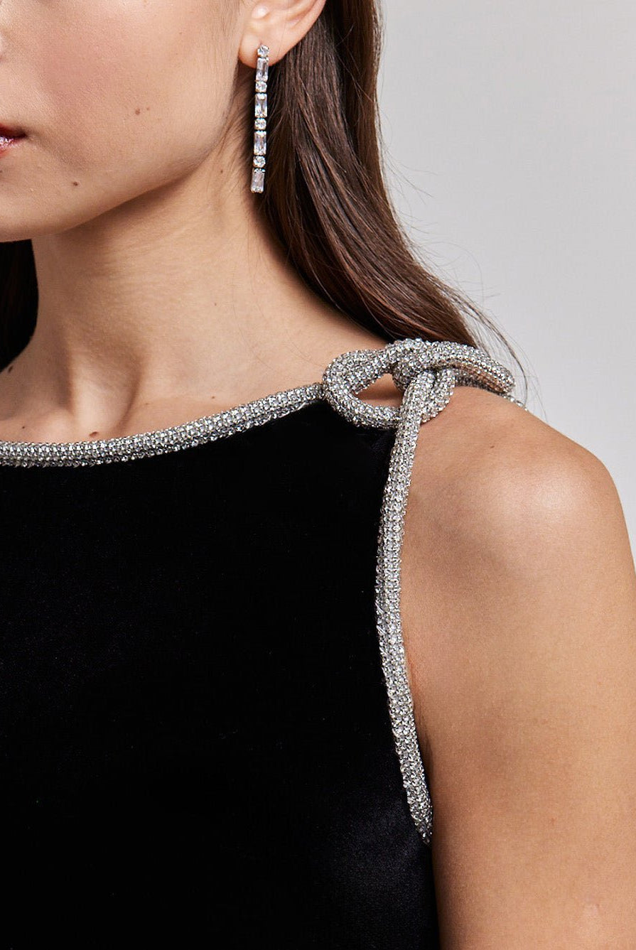 One - Shoulder Black Velvet Maxi Dress with Sparkling Shoulder Detail - shopaleena