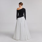 One - Shoulder Black & White Crepe and Taffeta Ball Gown - shopaleena