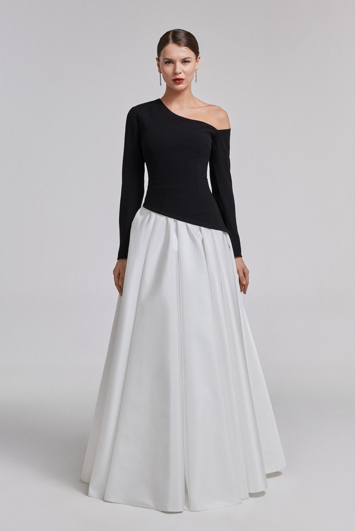 One-Shoulder Crepe and Taffeta Ball Gown - shopaleena