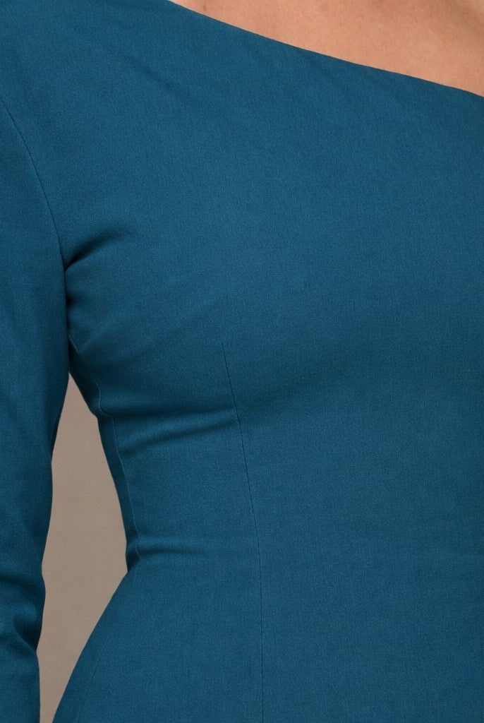 One-shoulder Crepe Dress With Pleated Skirt - shopaleena