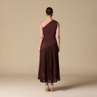 One - shoulder Crepe Dress With Pleated Skirt - shopaleena