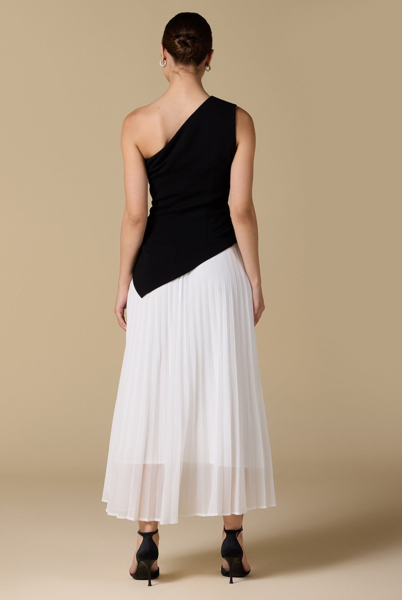 One - shoulder Crepe Dress With Pleated Skirt - shopaleena