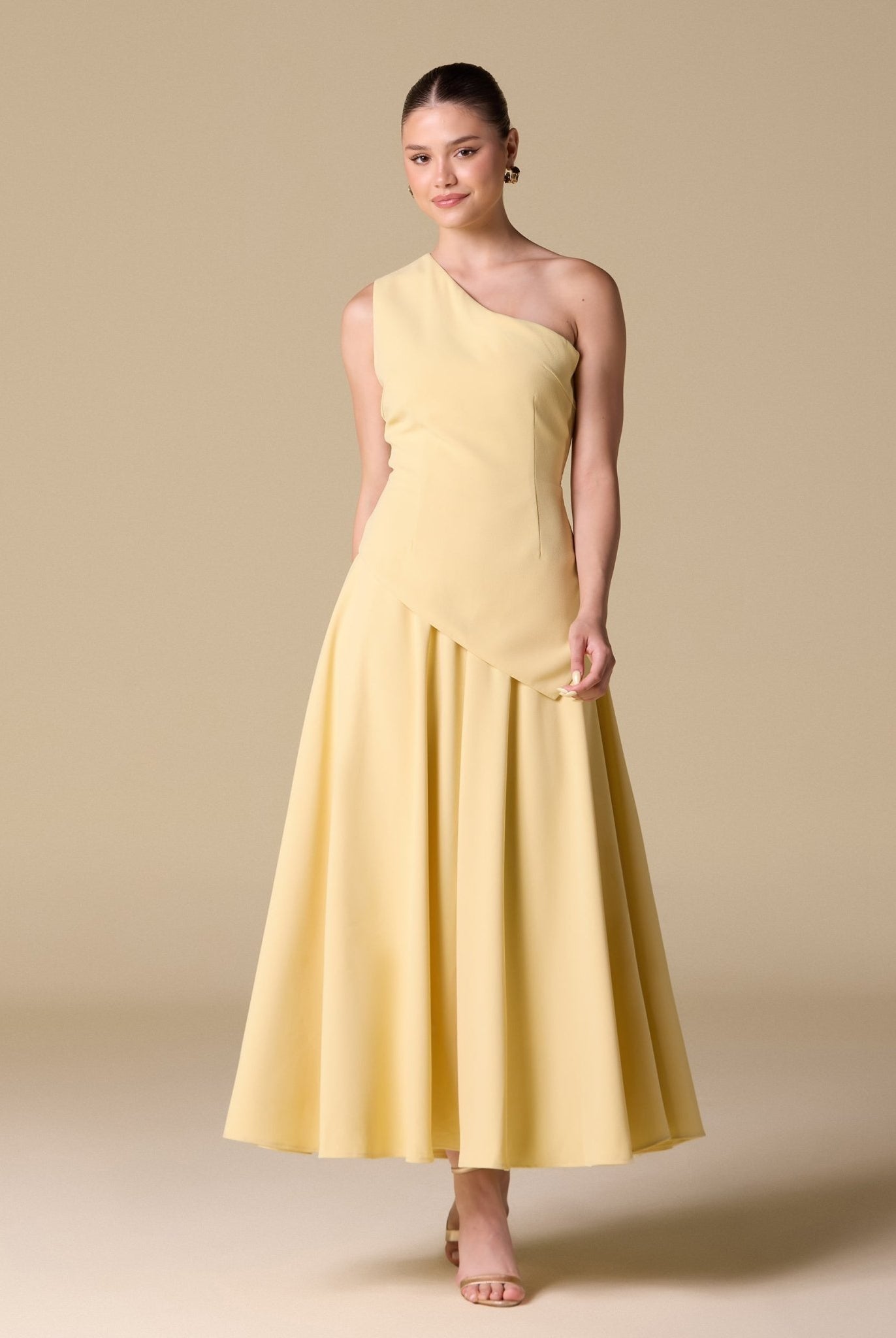 One Shoulder Crepe Midi Dress - shopaleena