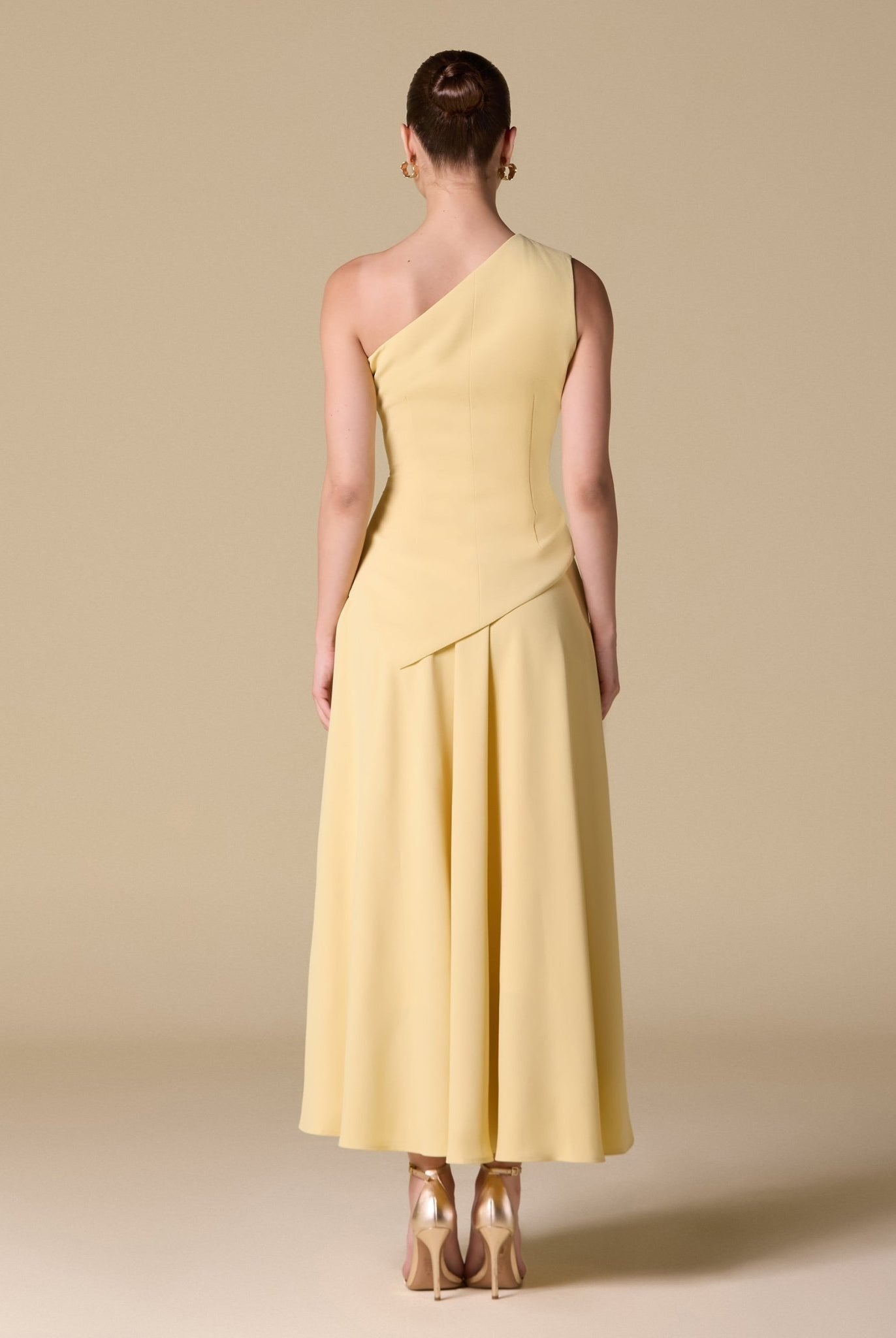 One Shoulder Crepe Midi Dress - shopaleena