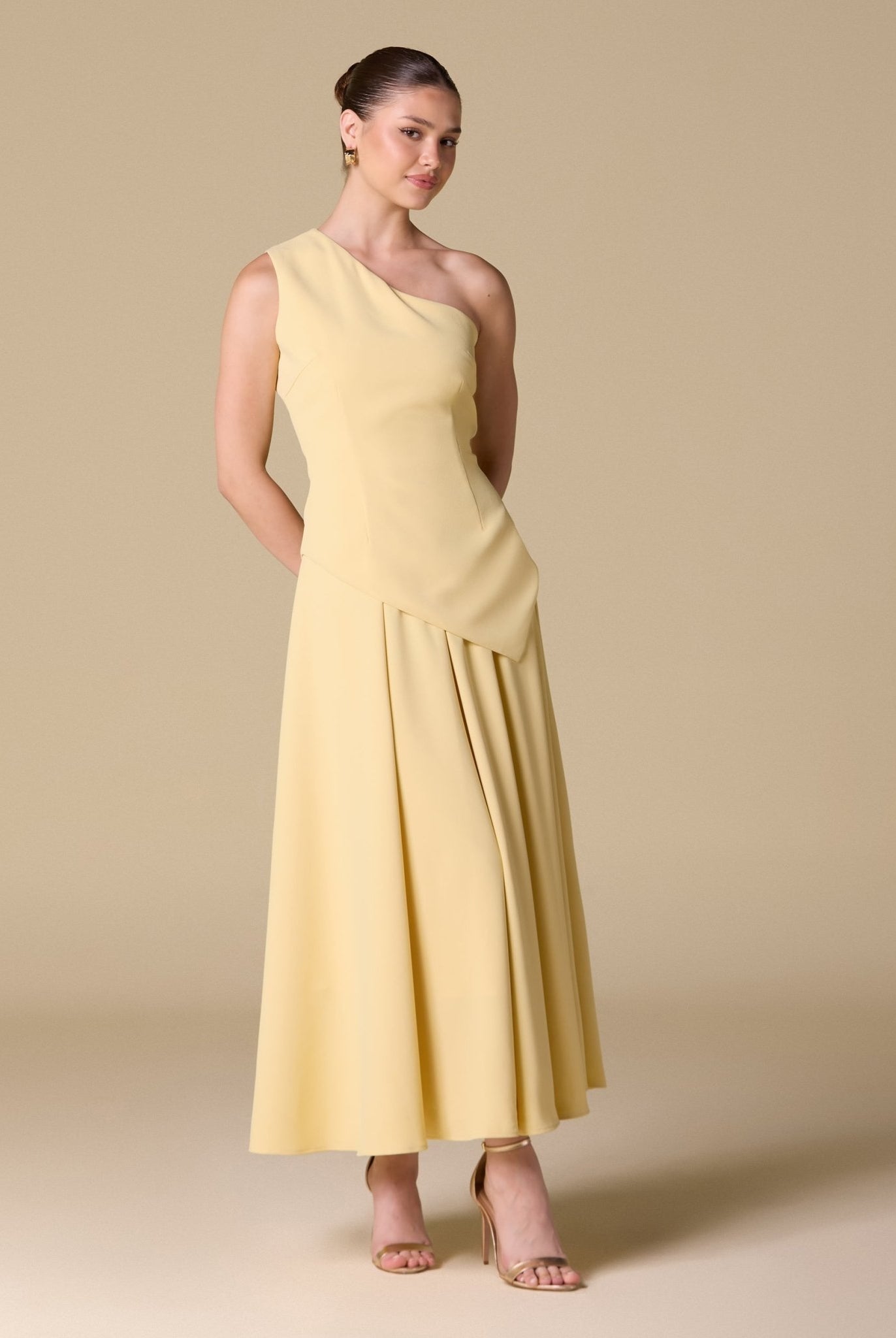 One Shoulder Crepe Midi Dress - shopaleena