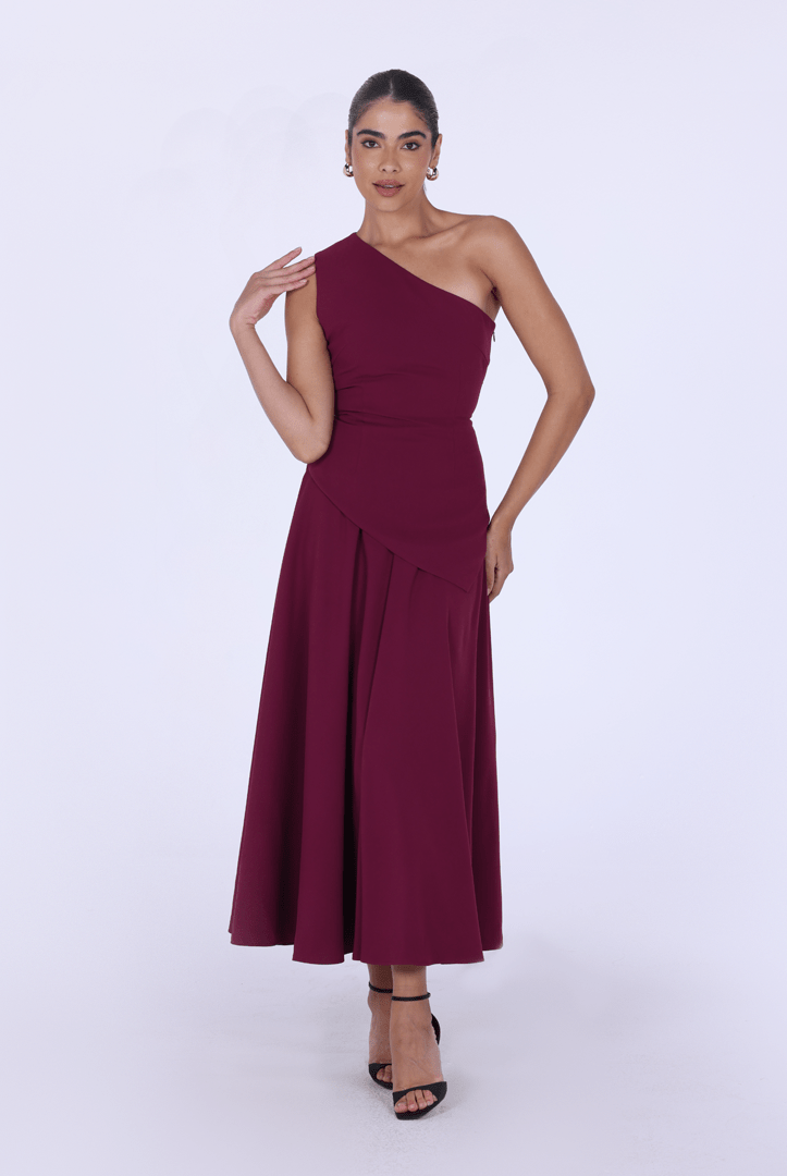 One Shoulder Crepe Midi Dress - shopaleena