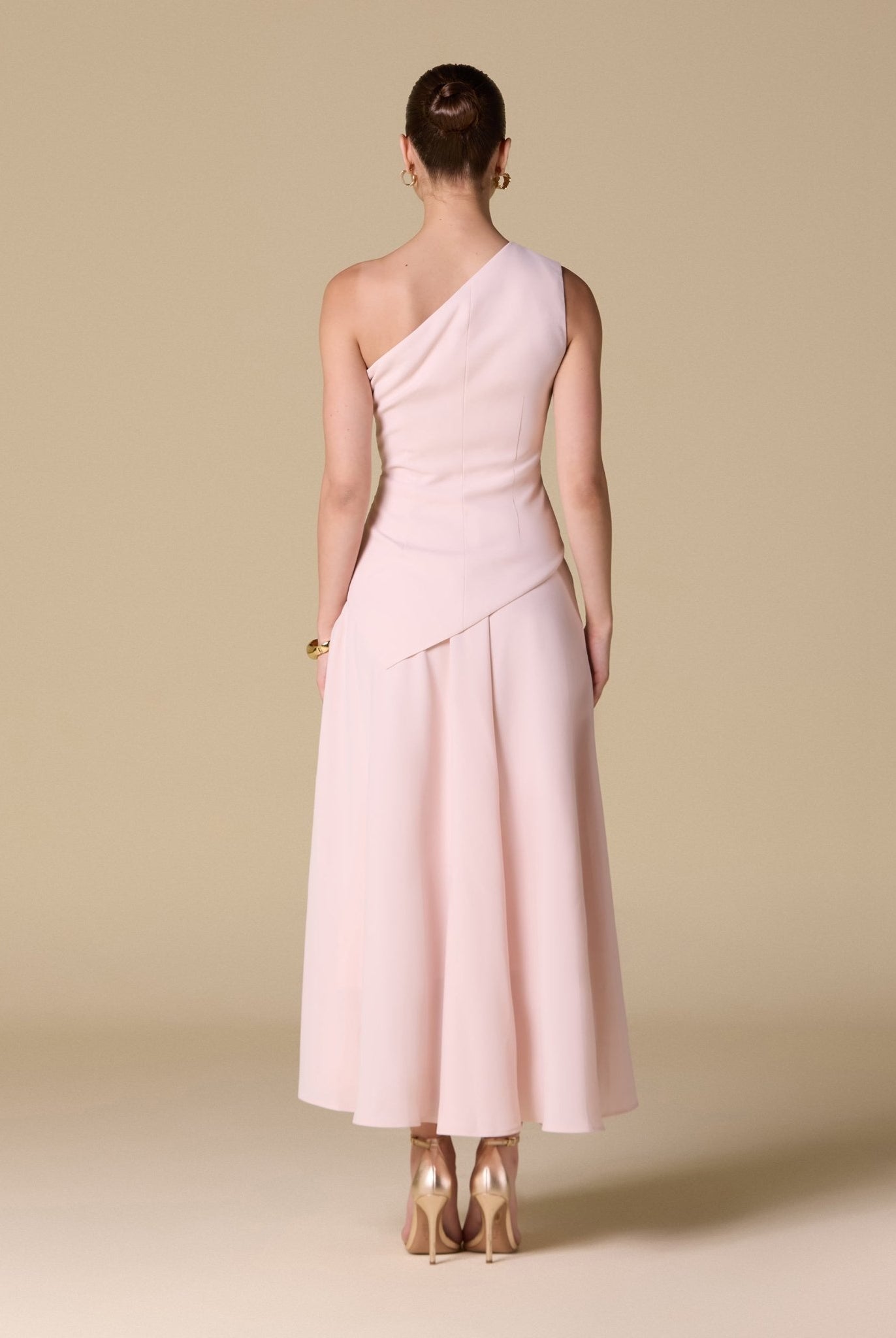 One Shoulder Crepe Midi Dress - shopaleena