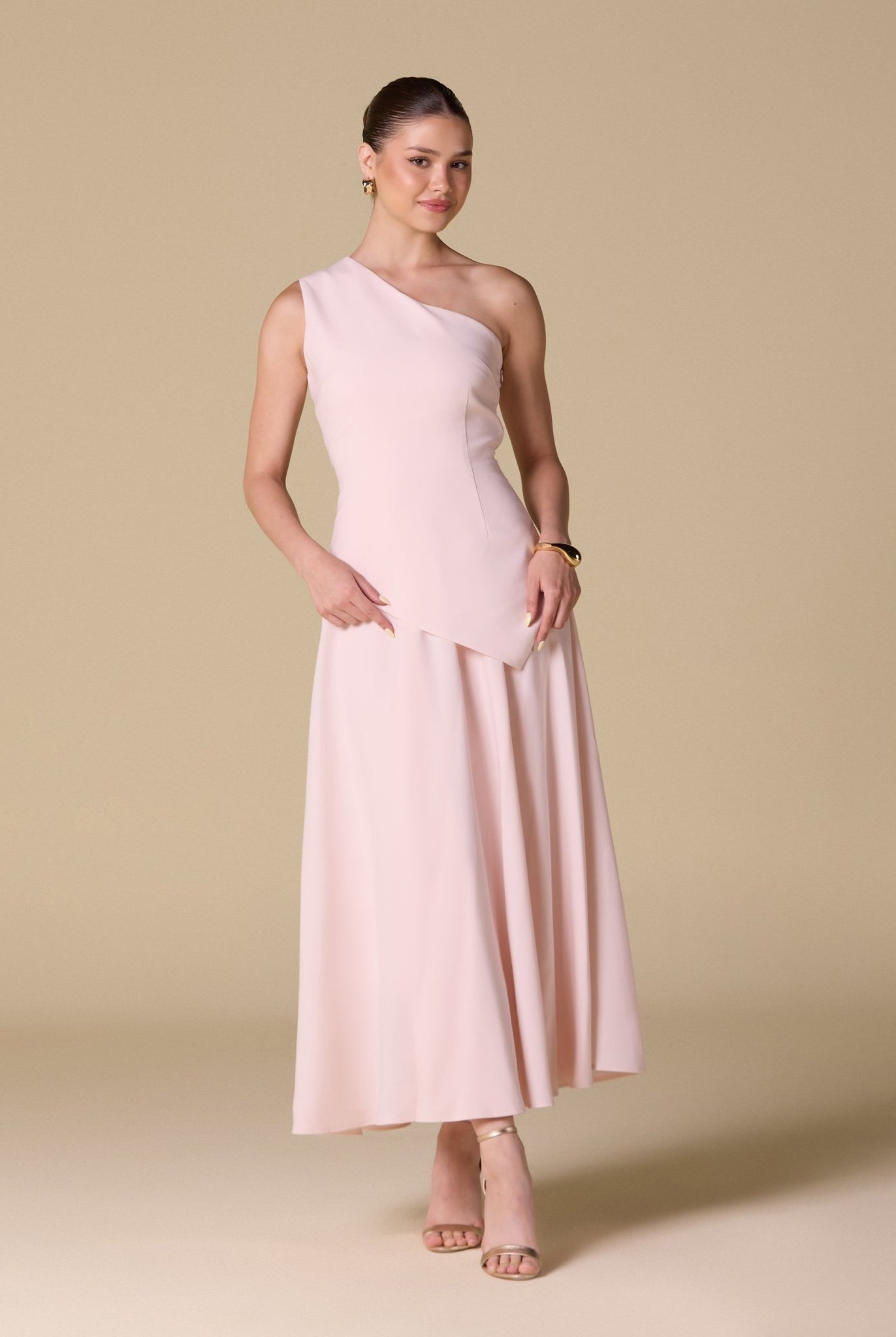 One Shoulder Crepe Midi Dress - shopaleena