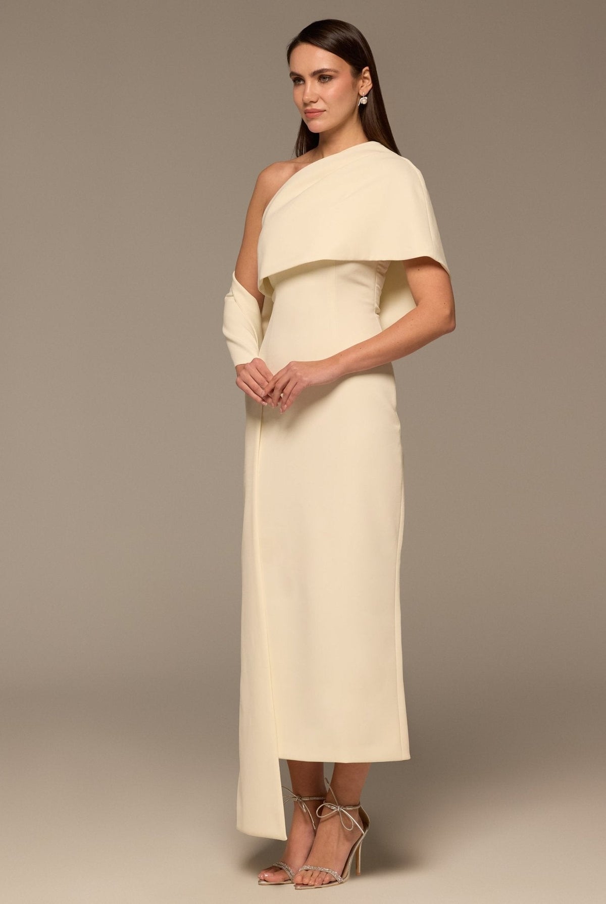 One Shoulder Draped Crepe Dress - shopaleena