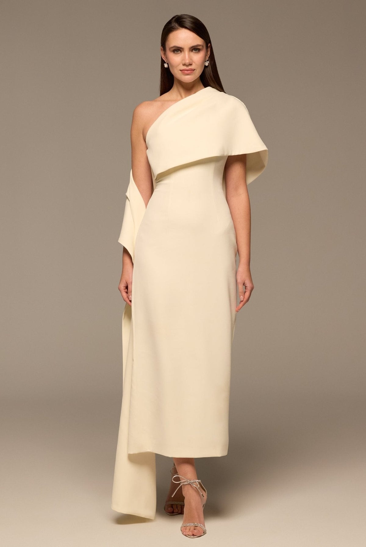 One Shoulder Draped Crepe Dress - shopaleena