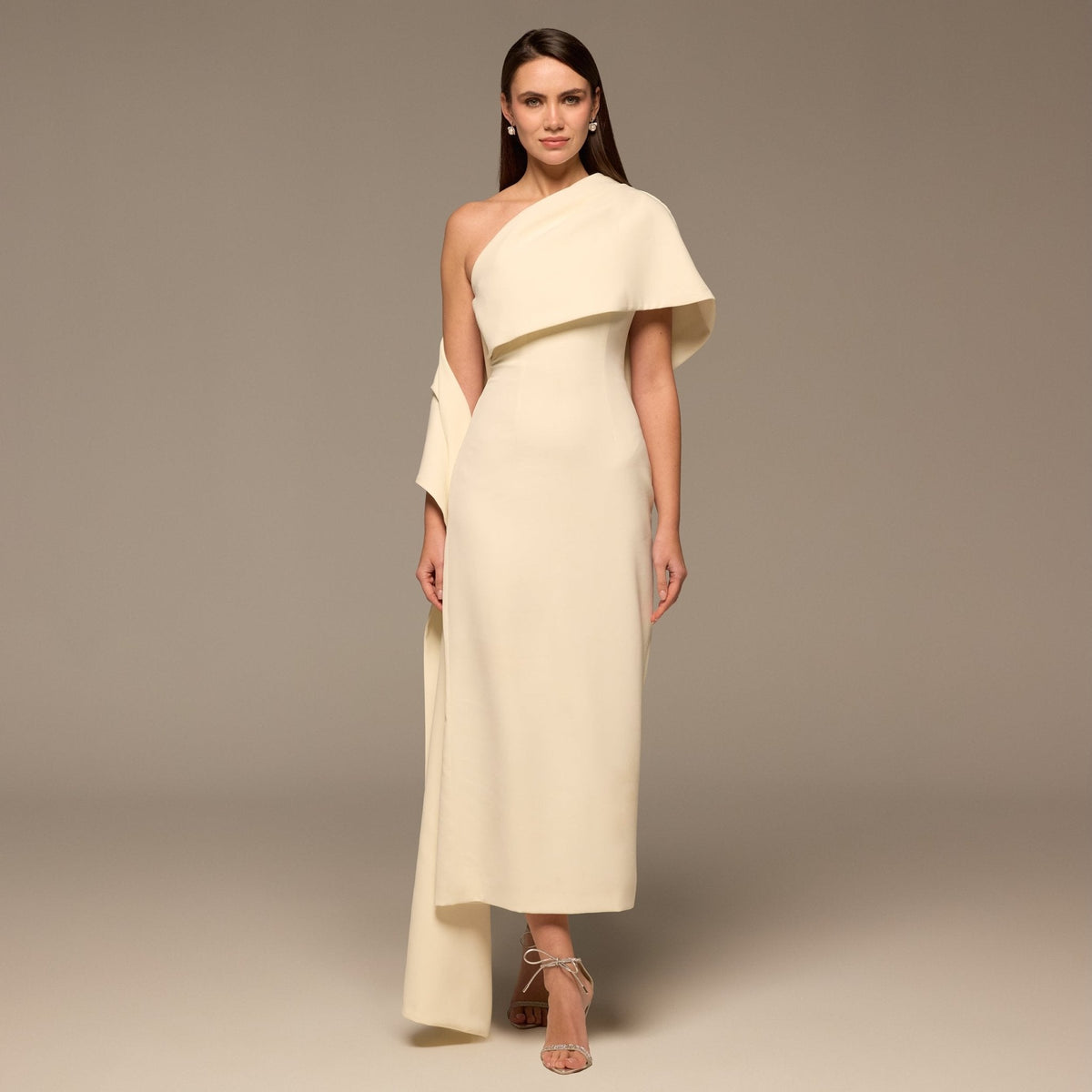 One Shoulder Draped Crepe Dress - shopaleena