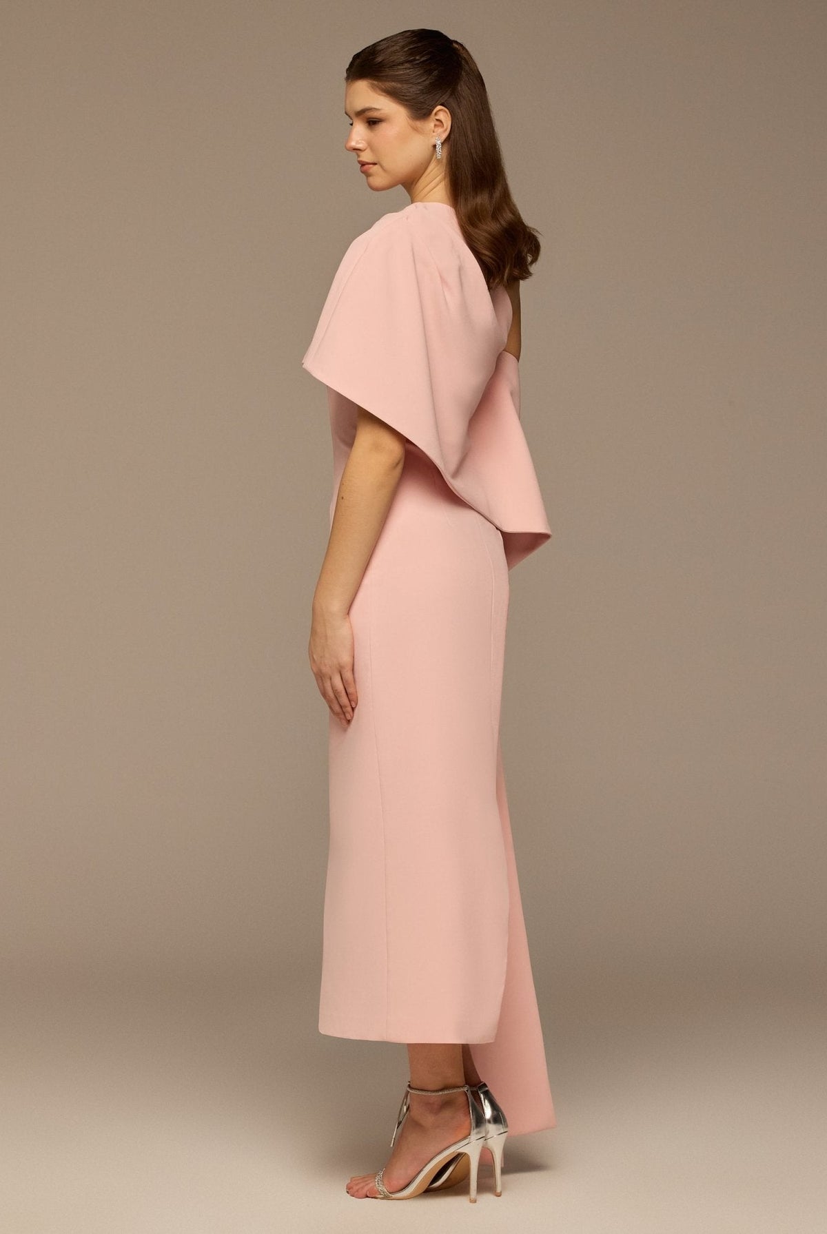 One Shoulder Draped Crepe Dress - shopaleena