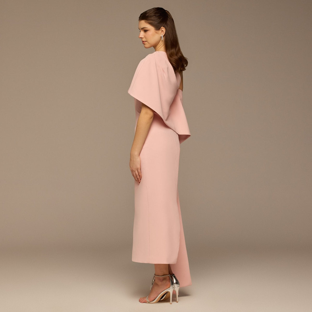 One Shoulder Draped Crepe Dress - shopaleena