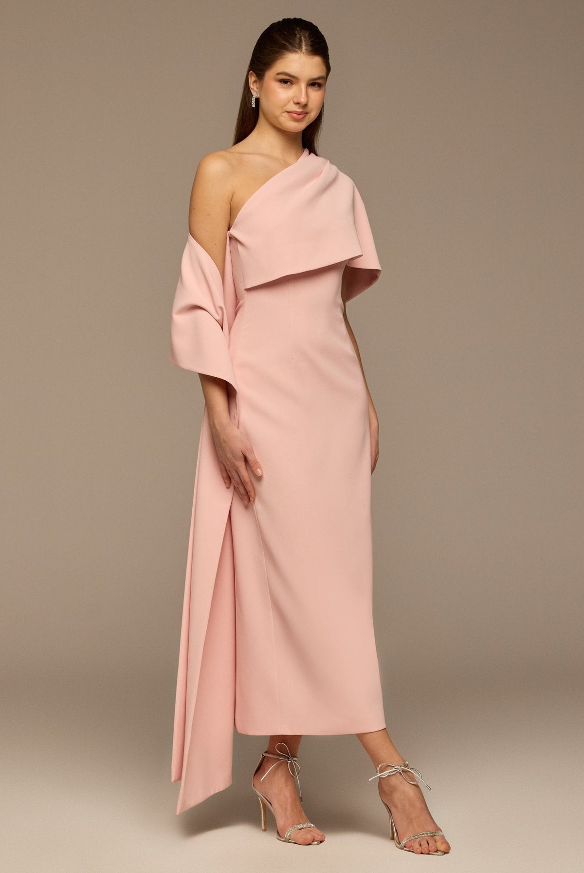 One Shoulder Draped Crepe Dress - shopaleena